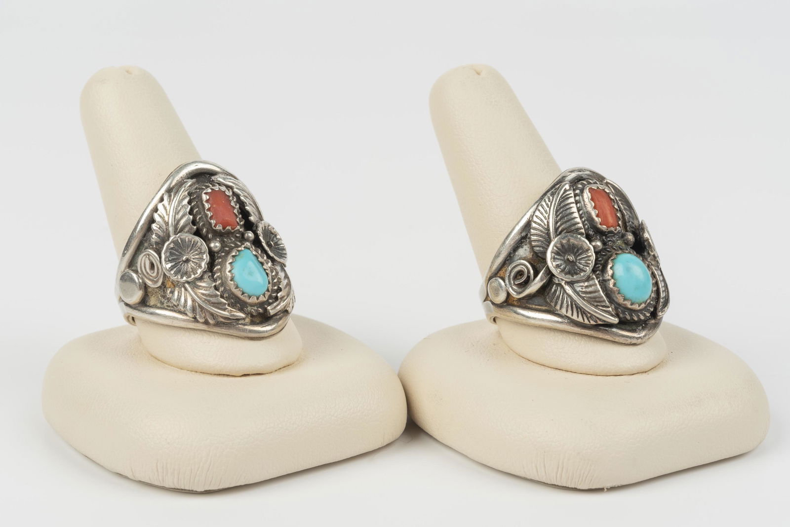 2 Silver Turquoise And Coral Rings (1 of 3)