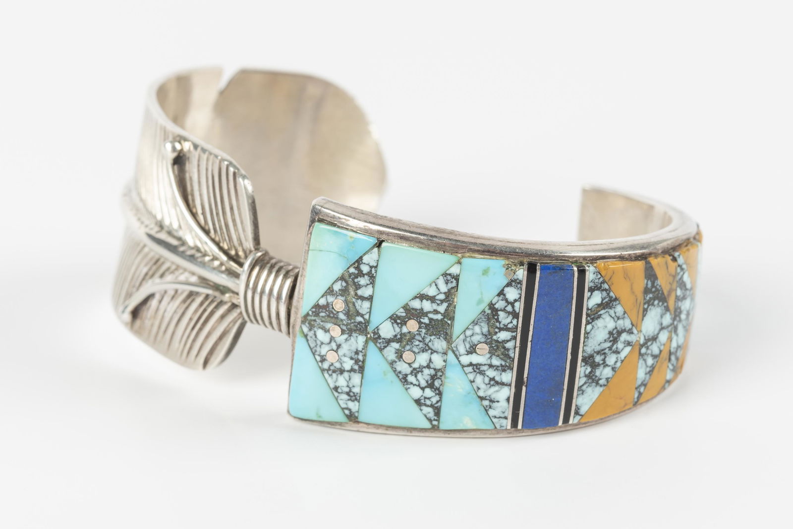 Silver Turquoise And Lapis Inlaid Cuff Bracelet (1 of 4)