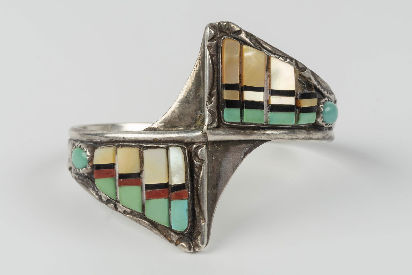 Turquoise Coral Onyx And MOP Inlaid Cuff Bracelet (1 of 2)