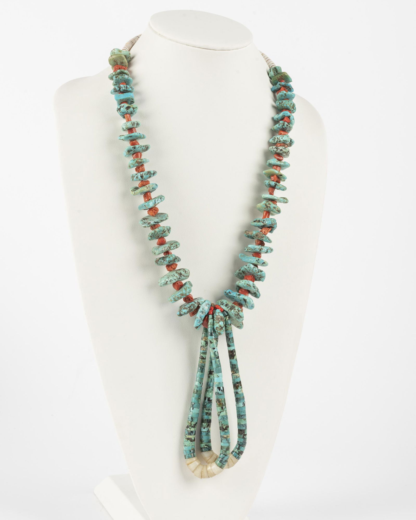 Navajo Turquoise Coral And Shell Beaded Necklace (1 of 2)