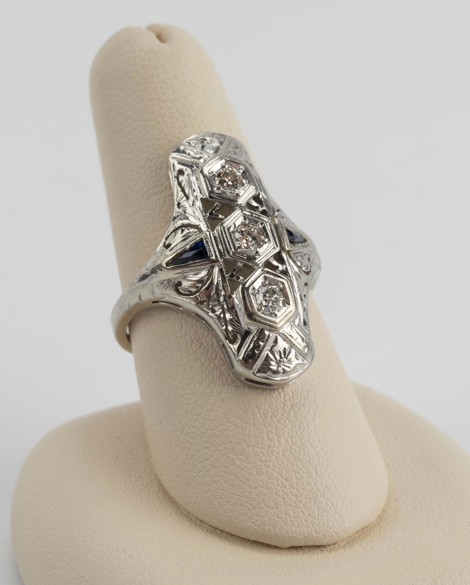 Art Deco 14k/18k .30 CTW Diamond & Sapphire Ring (1 of 2)