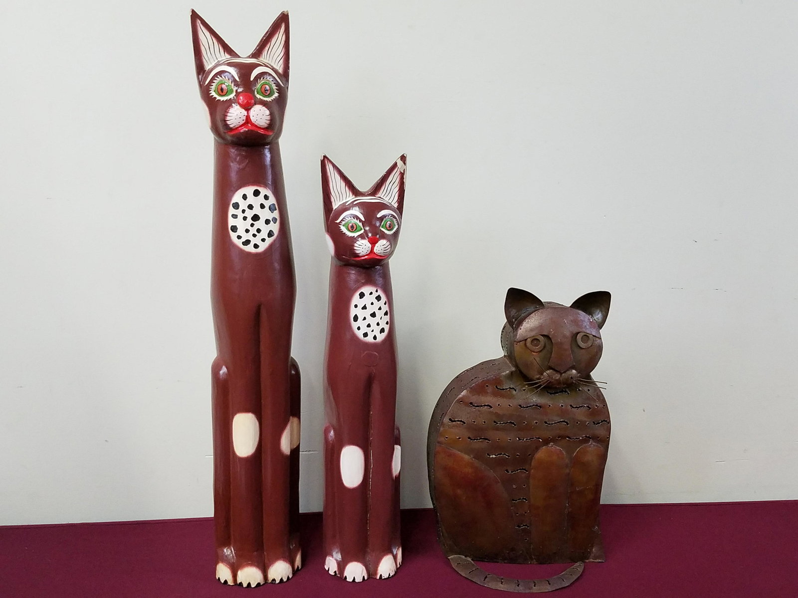 3 Cat Sculptures incl. Wooden and Tin (1 of 5)