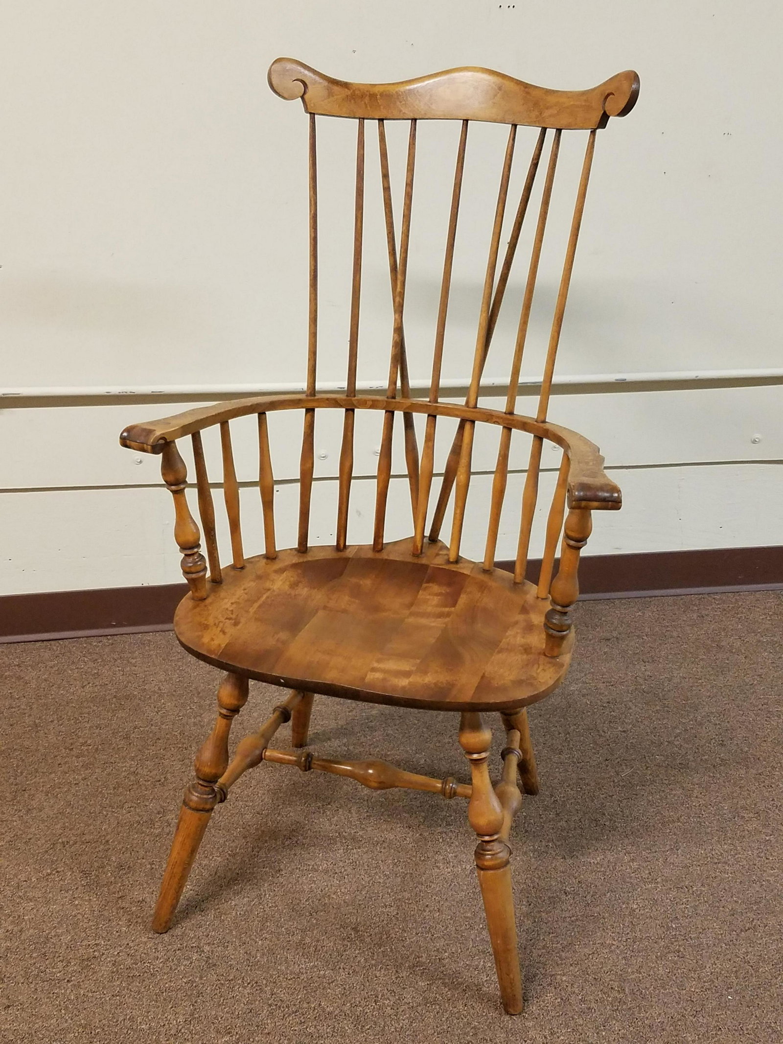 Windsor Arm Chair: 25" wide x 19-1/2" deep x 43-1/2" high.