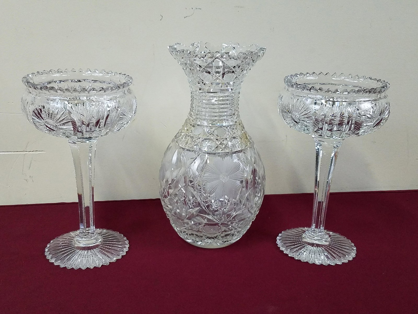 Cut Glass Vase and 2 Compotes (1 of 3)