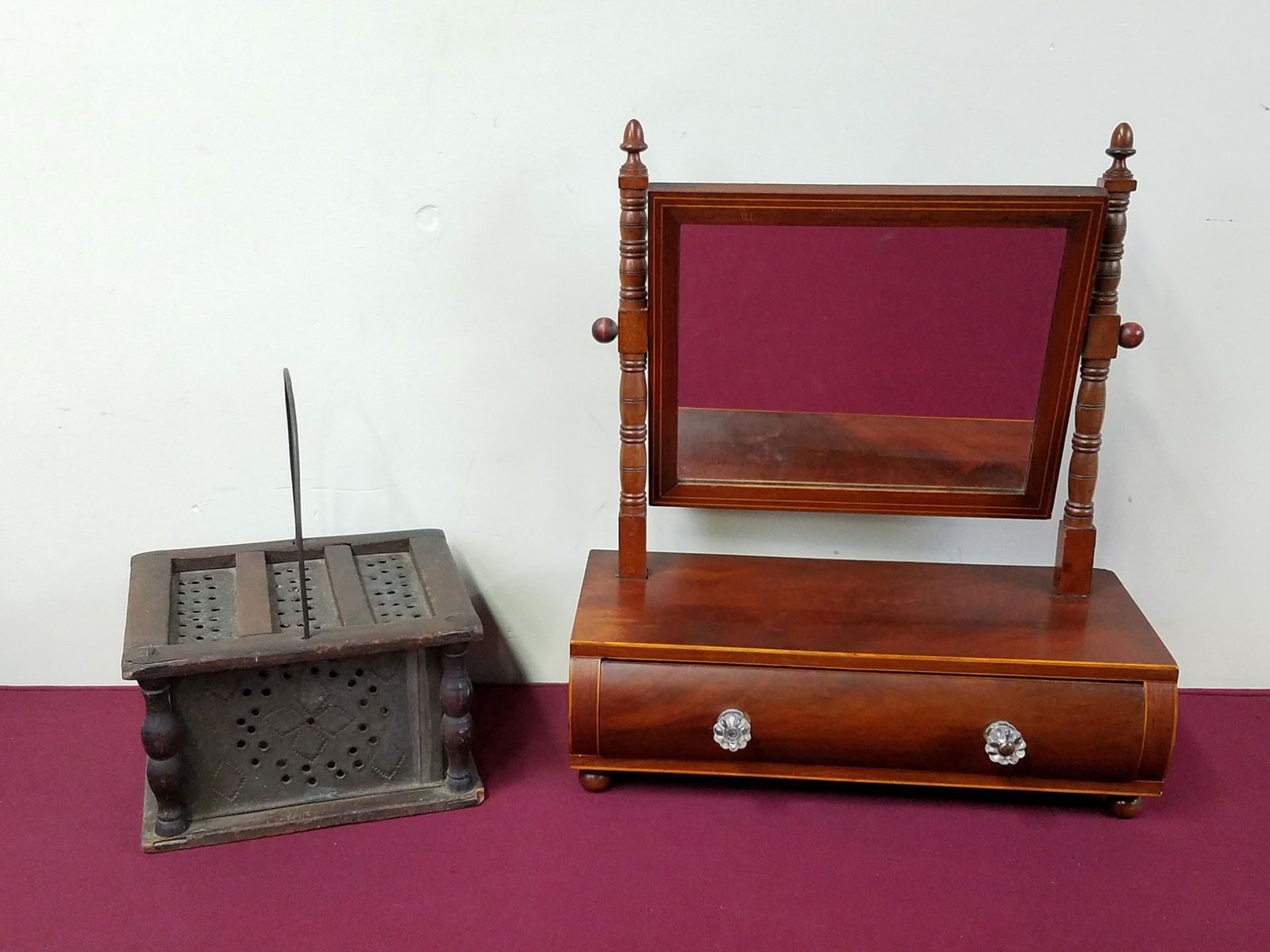 Antique Mahogany Shaving Mirror and Foot Warmer (1 of 6)