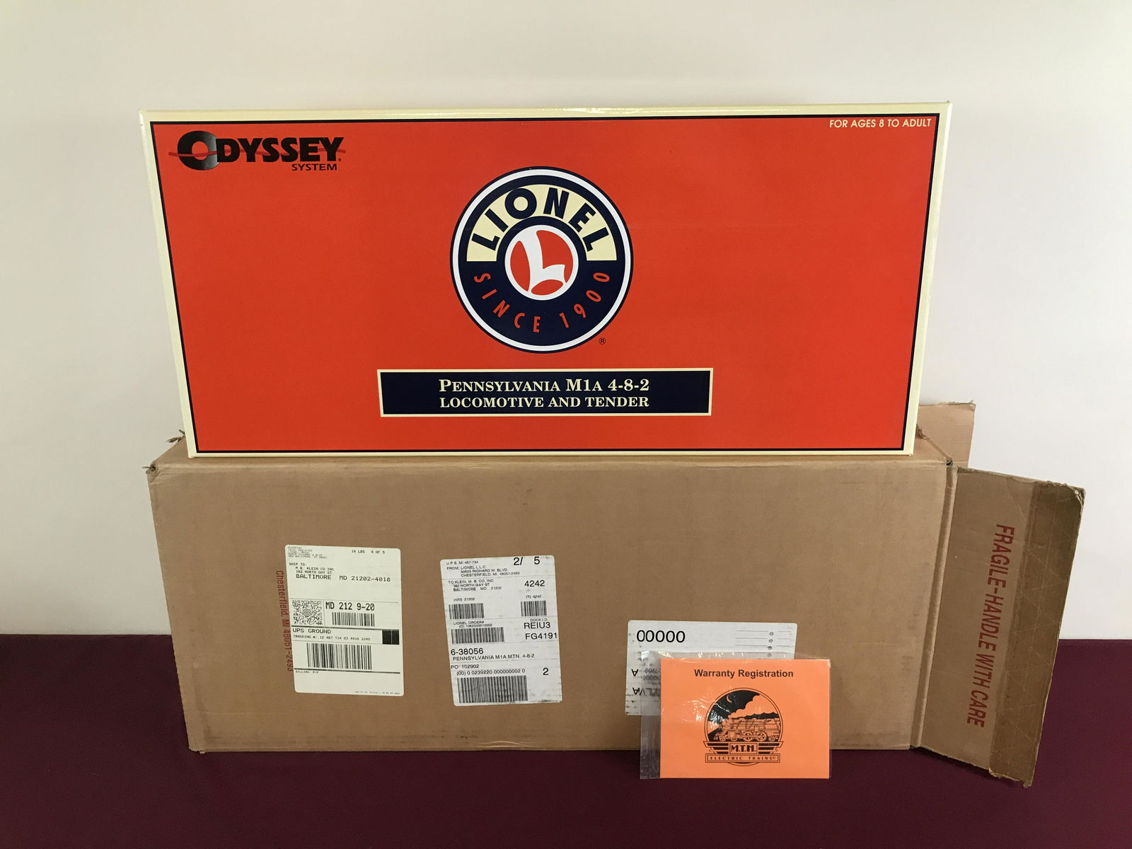 Lionel O Gauge PRR M1A 4-8-2 Loco and Tender: In original box with shipping carton. New in box.