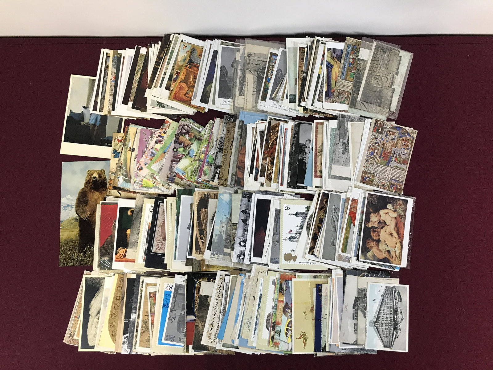 392 Post Cards: Includes art, museum, stamps, cats, travel, Egypt, and Middle East.