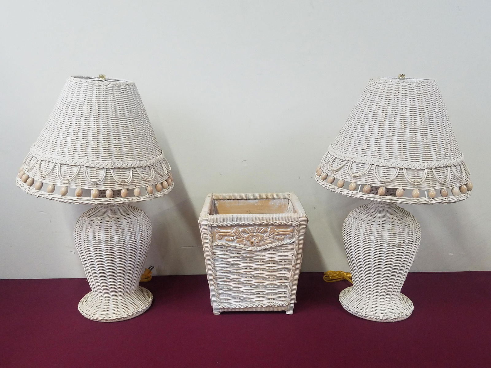 Pr Wicker Lamps and Trash Can (1 of 1)