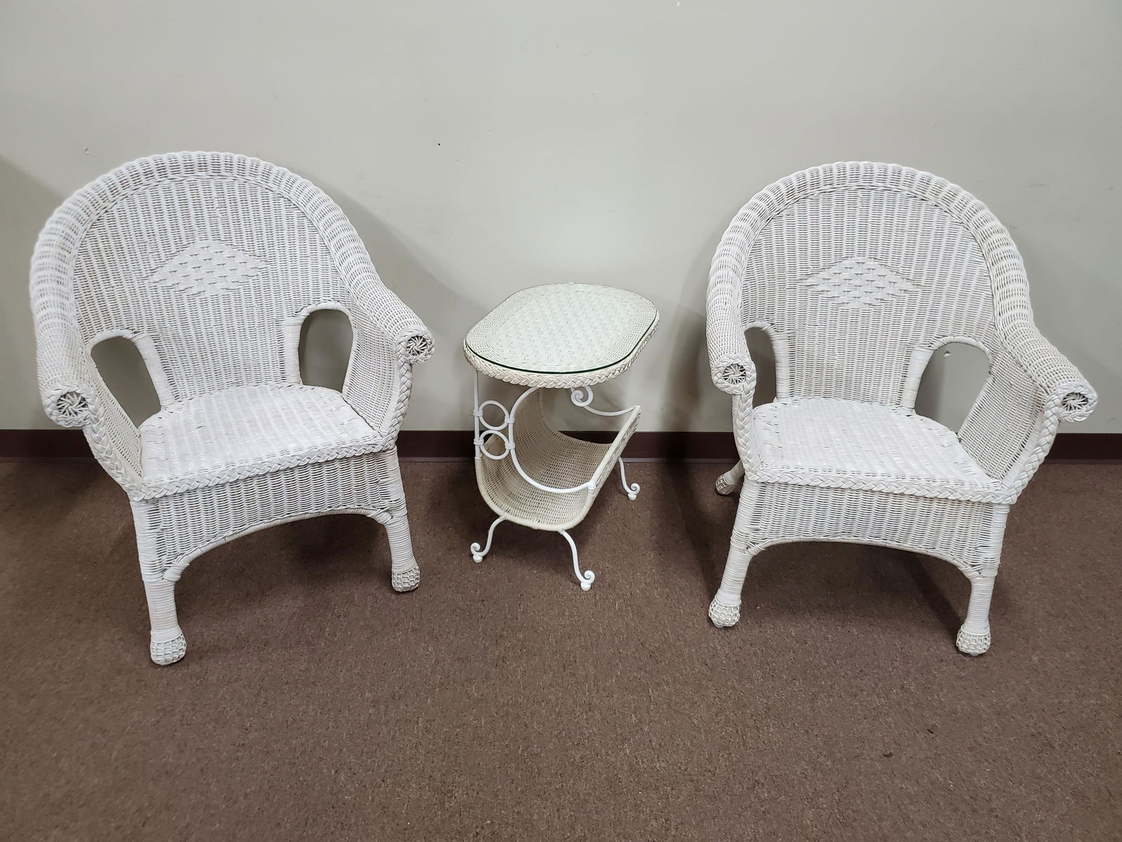 Pair of Wicker Arm Chairs with Side Table (1 of 1)