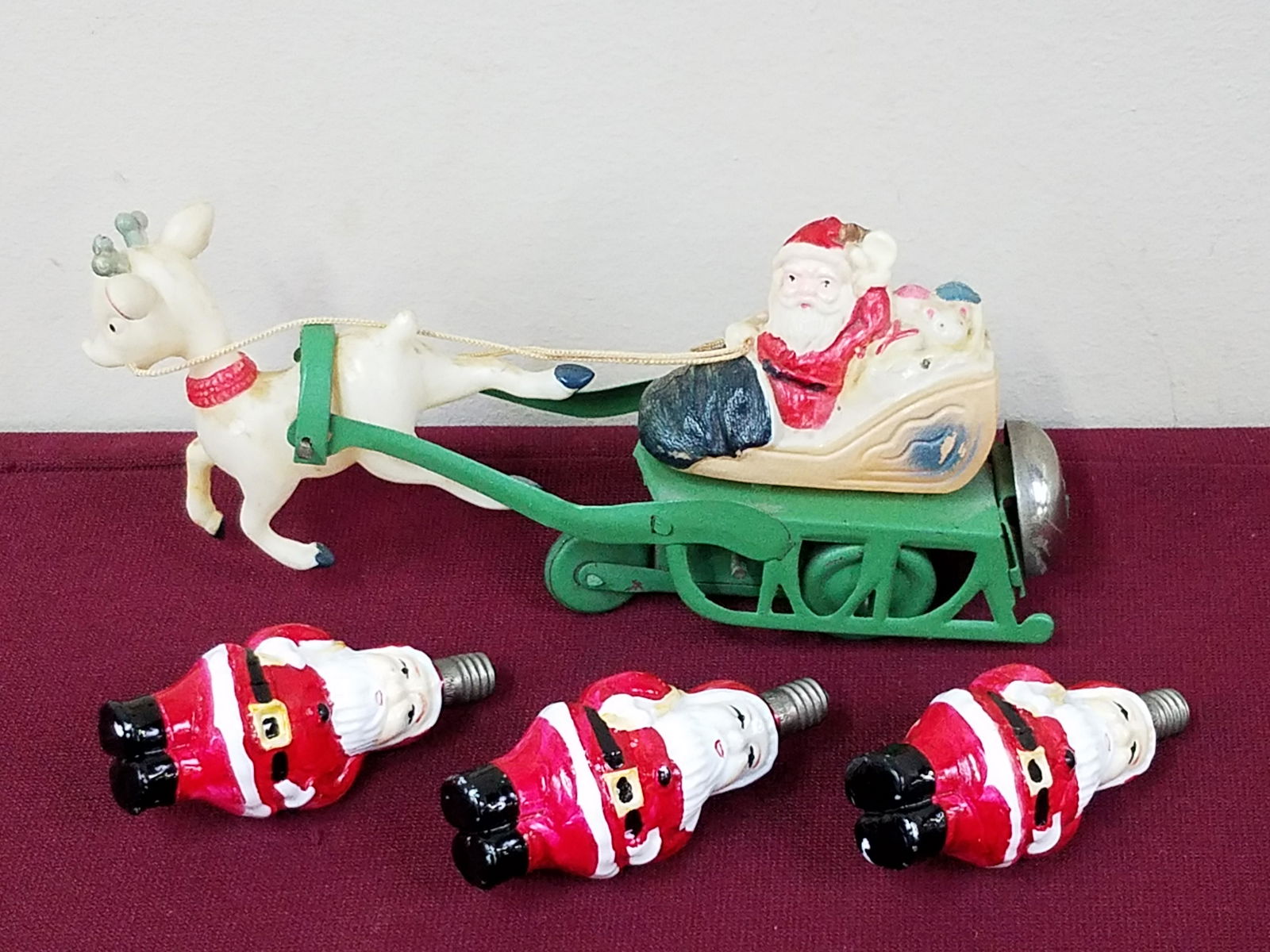 Celluloid Christmas Bell Toy and 3 Santa Lights (1 of 7)