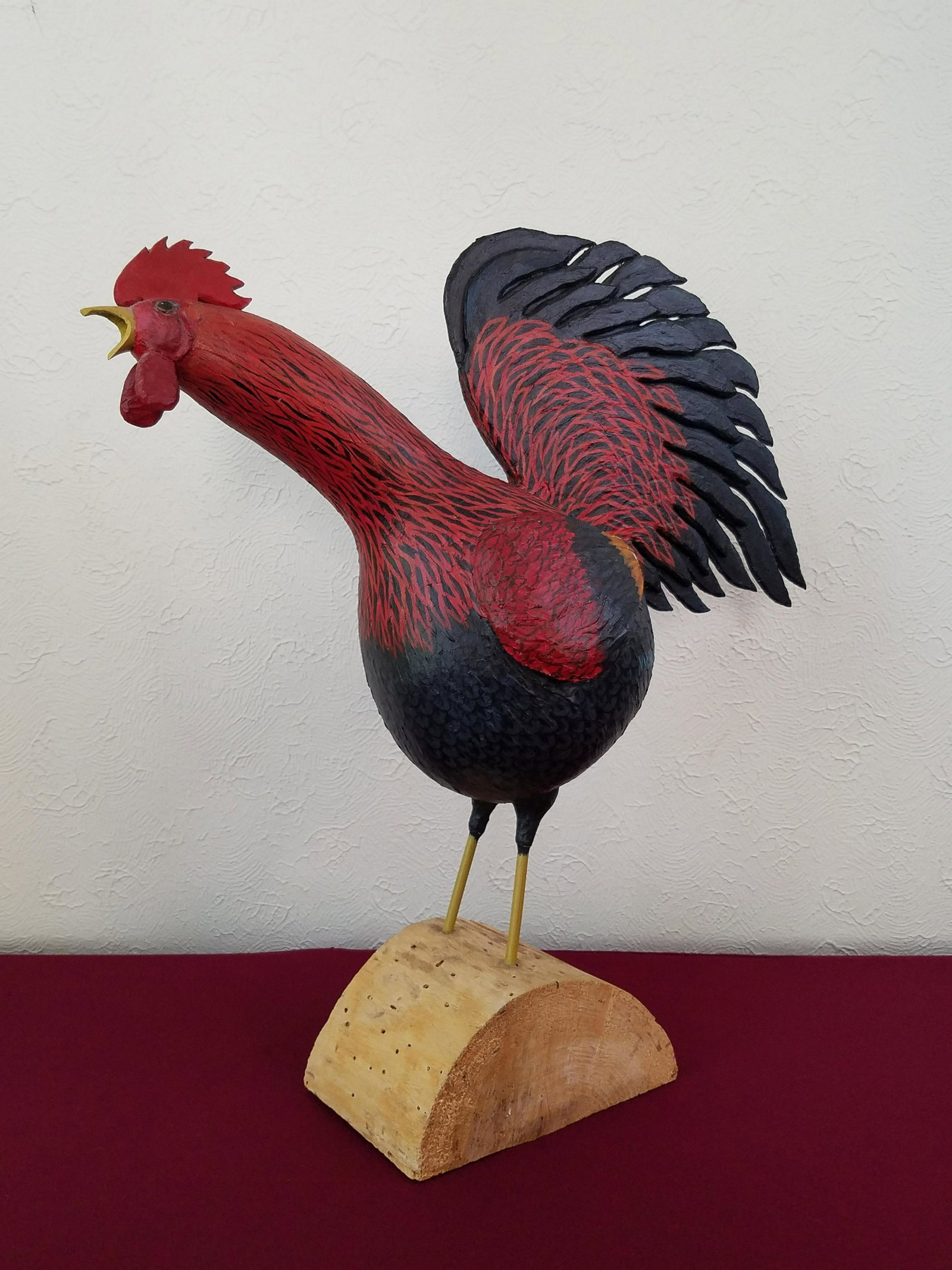 Vic Robbins Painted Rooster: Rooster made of goard. 10" wide x 26" long x 28" high. Minor paint losses. IMPORTANT: Before bidding, please read the terms and conditions below. When you registered for the auction you agreed to thes