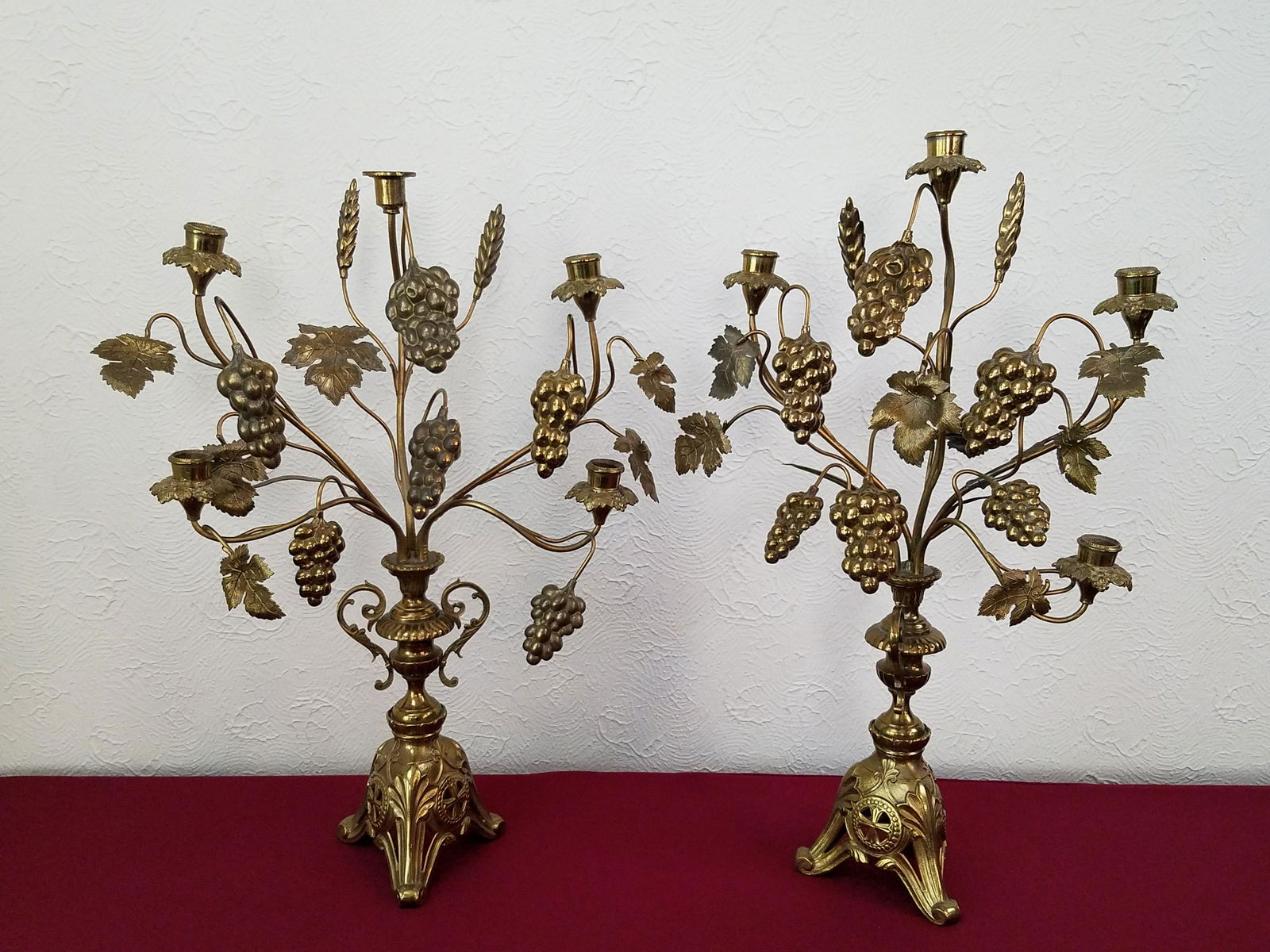 Pair Antique Brass Candelabra with Grapes (1 of 5)