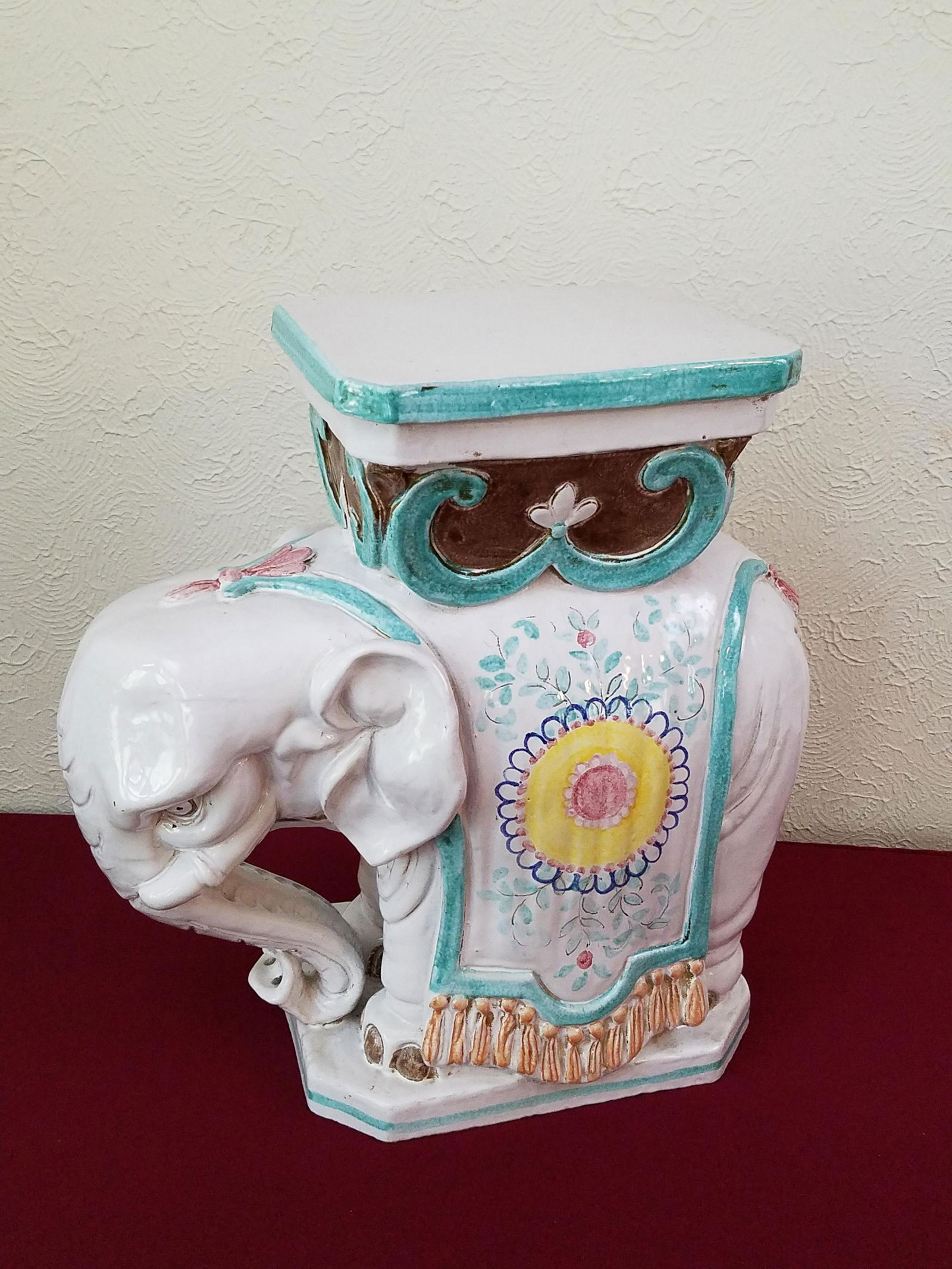 Italian Majolica Elephant Plant Stand (1 of 3)