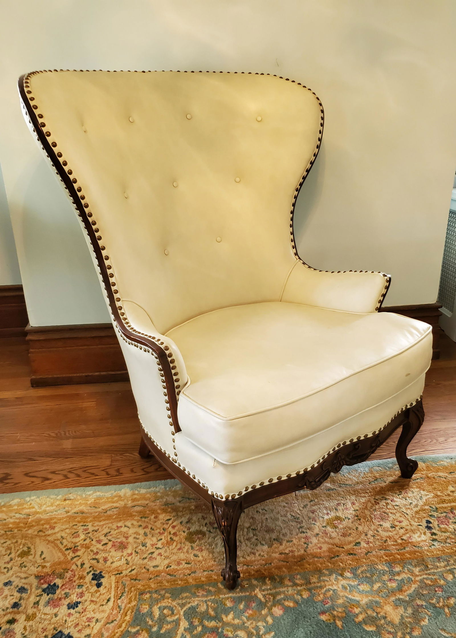Leather Wingback Chair: 36" wide X 30" deep X 43" high. IMPORTANT: Before bidding, please read the terms and conditions below. When you registered for the auction you agreed to these terms and will be required to comply with