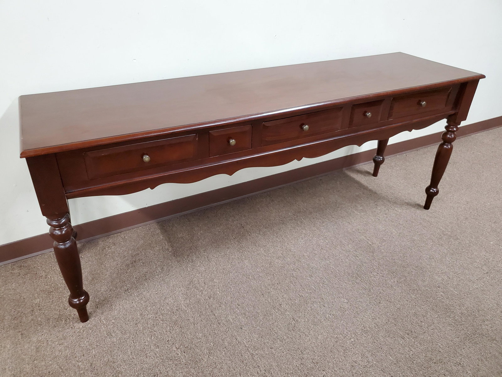 Sideboard / Huntboard: 75" wide X 20" deep X 29 1/2" high. IMPORTANT: Before bidding, please read the terms and conditions below. When you registered for the auction you agreed to these terms and will be required to comply 
