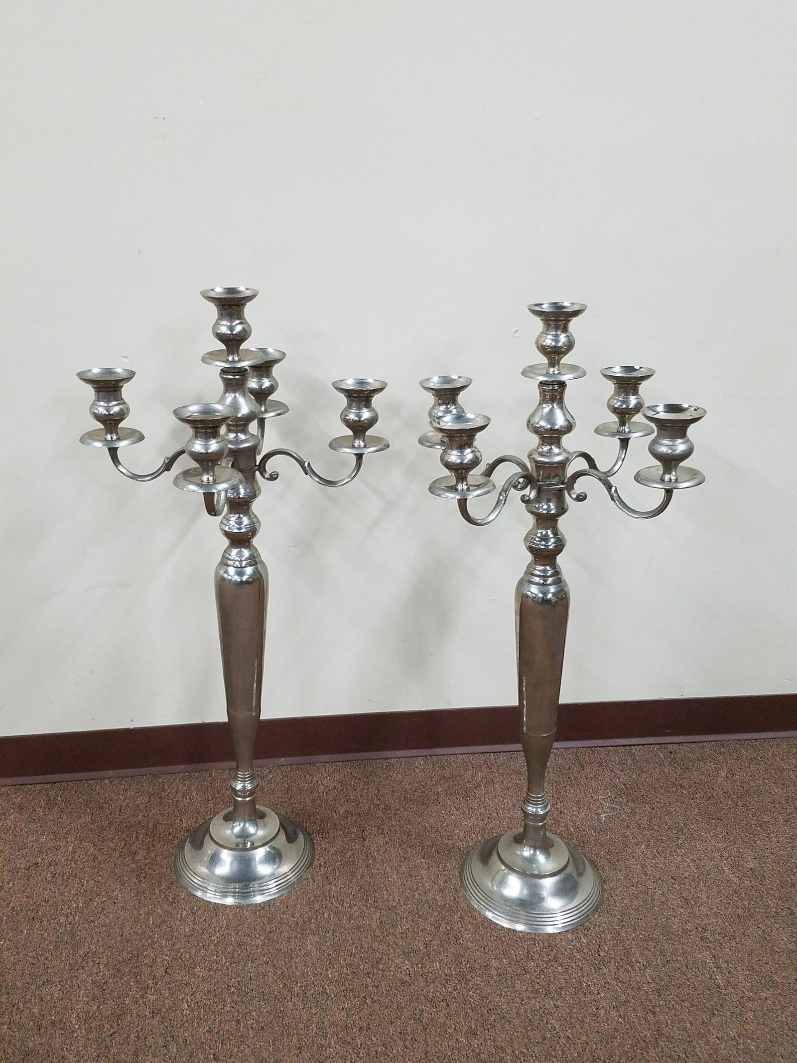 Pr. 39" 5 Light Candelabra: Each 17-1/2" wide x 17-1/2" deep x 39" high. Both unmarked. IMPORTANT: Before bidding, please read the terms and conditions below. When you registered for the auction you agreed to these terms and wil