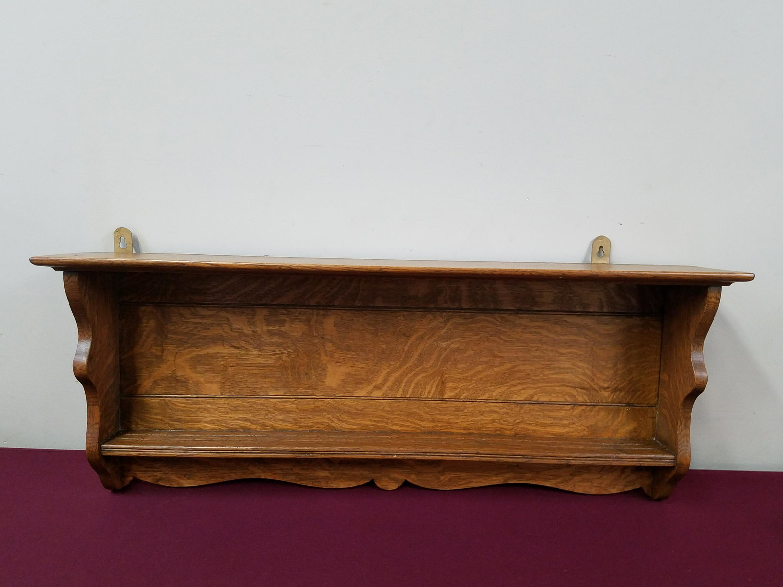 Wooden Plate Shelf: 40-1/2'' wide x 7-1/2" deep x 16" high. IMPORTANT: Before bidding, please read the terms and conditions below. When you registered for the auction you agreed to these terms and will be required to com