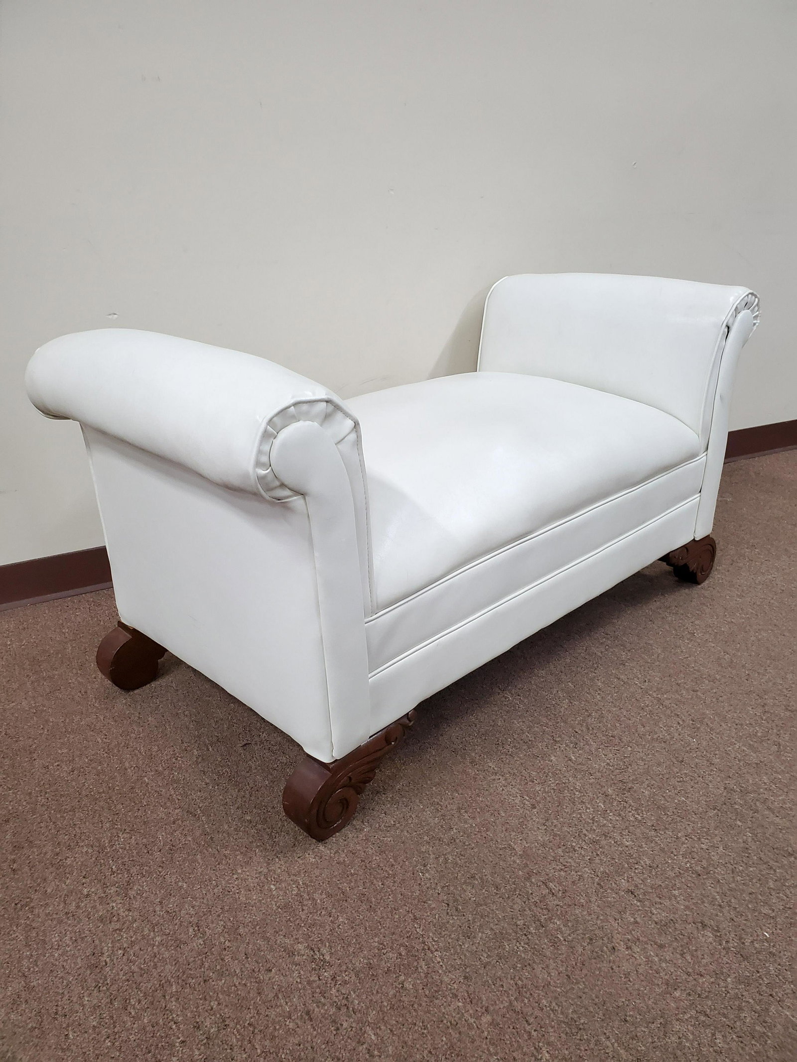 Victorian Leather Bench: 49" wide X 25" deep X 26" high. IMPORTANT: Before bidding, please read the terms and conditions below. When you registered for the auction you agreed to these terms and will be required to comply with