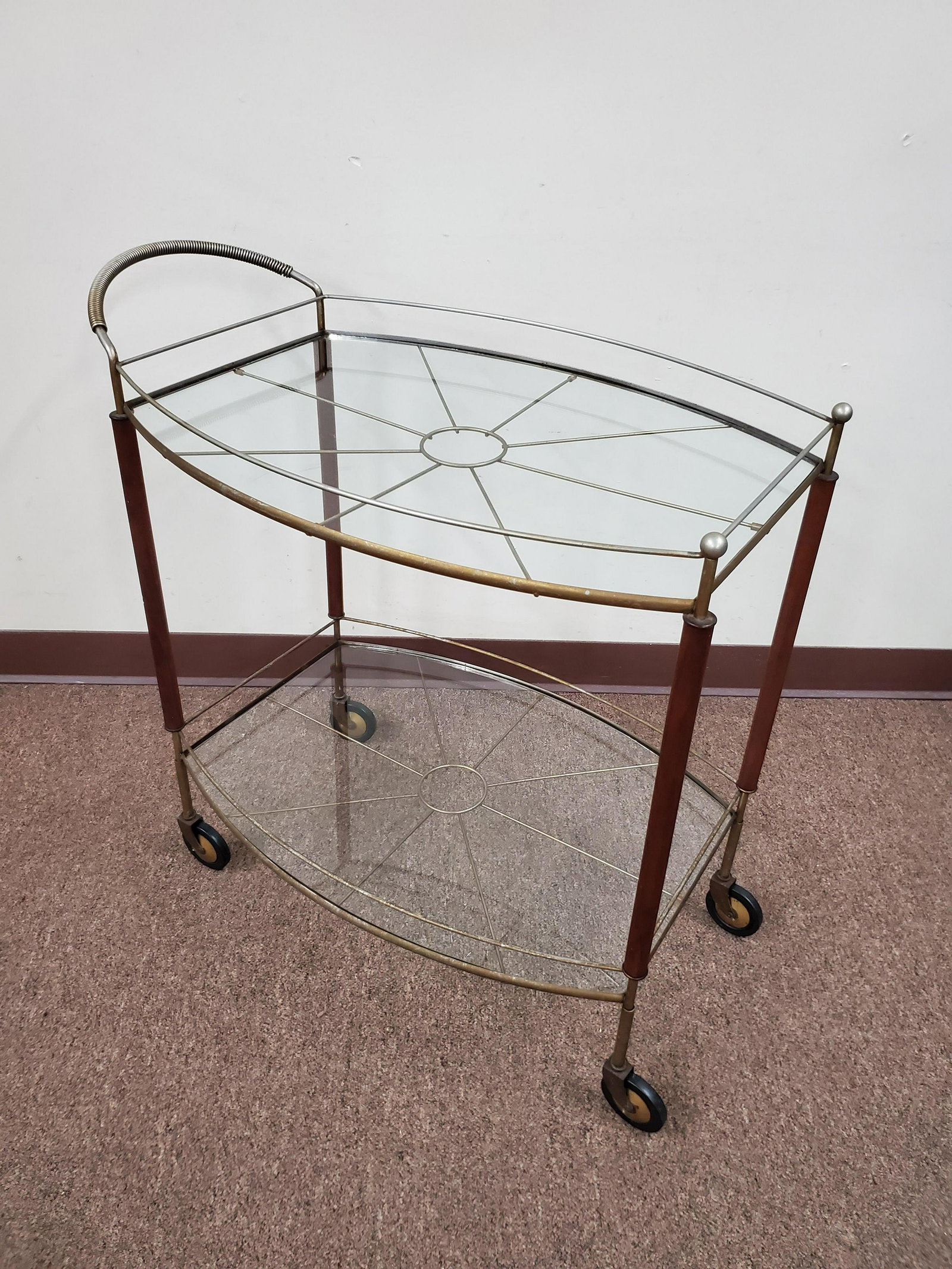 Glass And Metal Tea Cart: 29" wide X 18" deep X 30" high. IMPORTANT: Before bidding, please read the terms and conditions below. When you registered for the auction you agreed to these terms and will be required to comply with