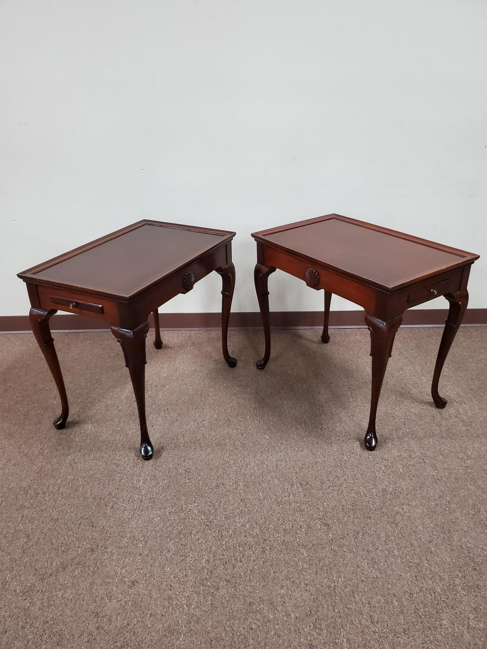 Pair of Side Tables: 18" wide X 28" deep X 25 1/2" high. IMPORTANT: Before bidding, please read the terms and conditions below. When you registered for the auction you agreed to these terms and will be required to comply 