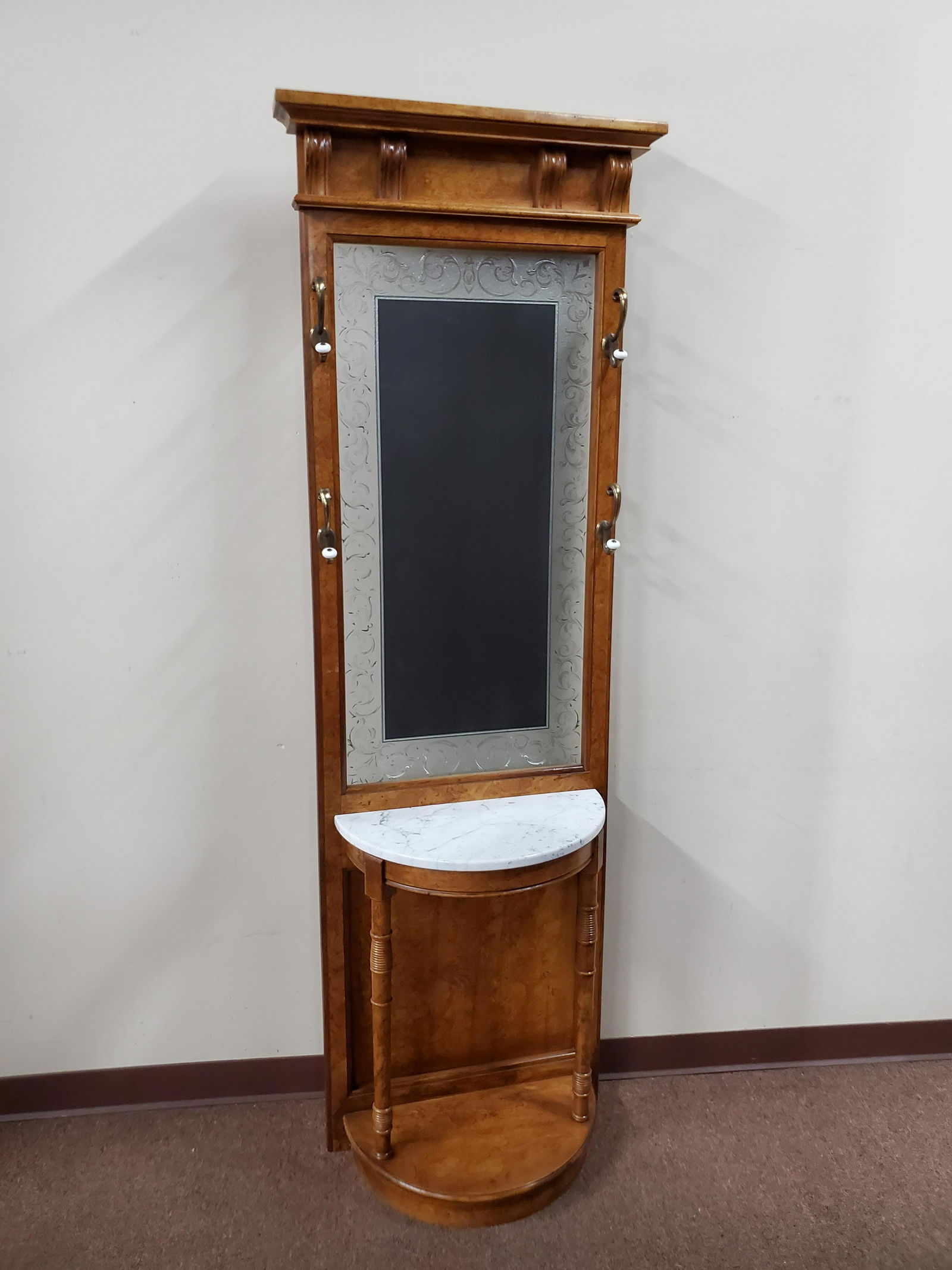 Hall Coat Rack: 24" wide X 13" deep X 79" high. IMPORTANT: Before bidding, please read the terms and conditions below. When you registered for the auction you agreed to these terms and will be required to comply with