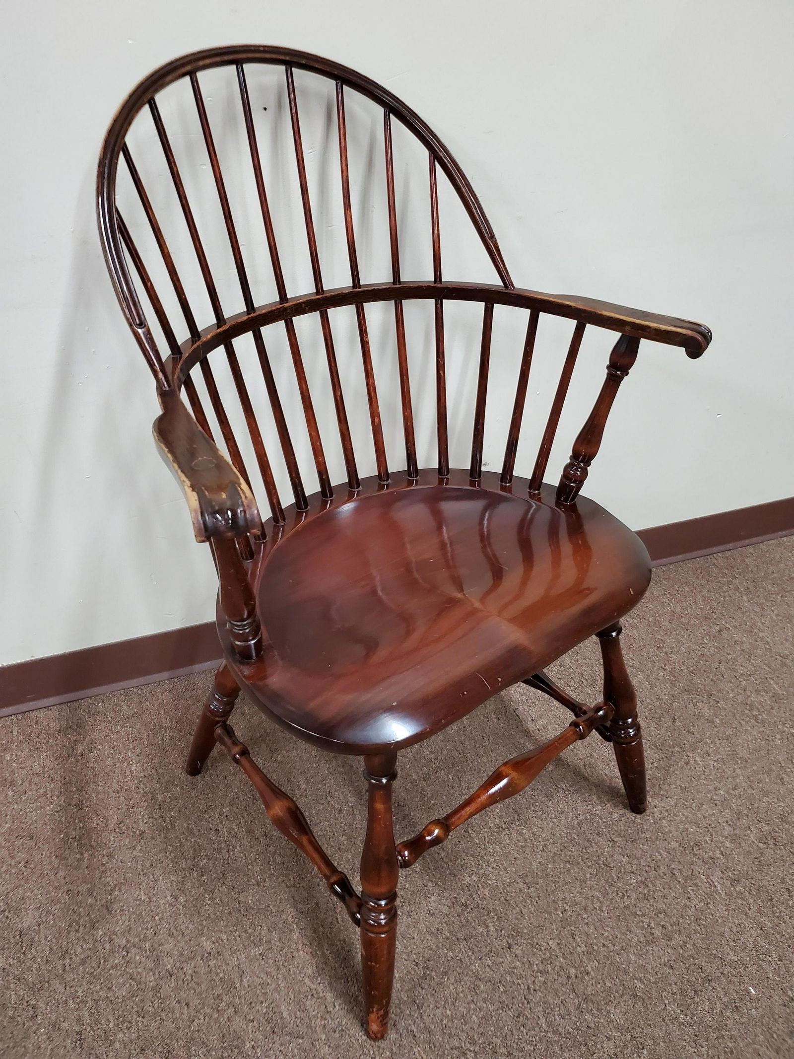 Windsor Chair: 25" wide X 23 1/2" deep X 38" high. IMPORTANT: Before bidding, please read the terms and conditions below. When you registered for the auction you agreed to these terms and will be required to comply