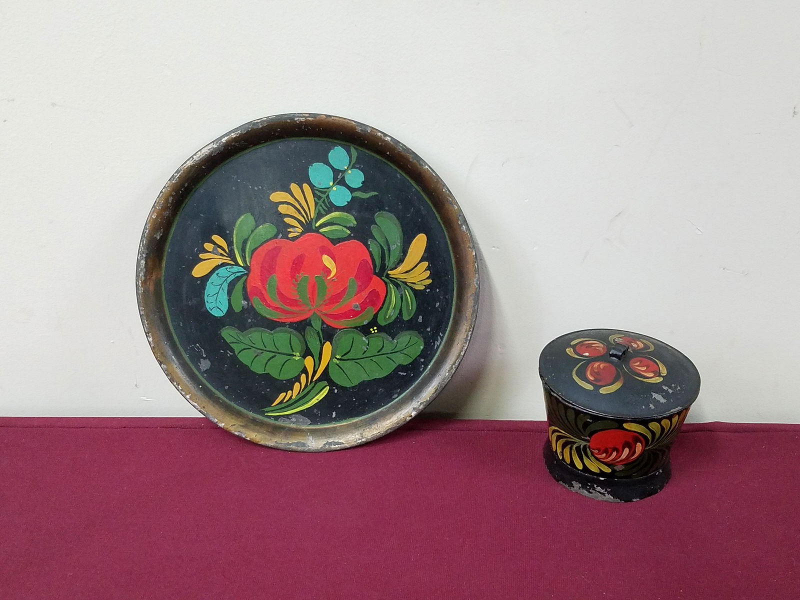 Tole Painted Sugar Bowl and Plate (1 of 3)
