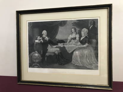 The Washington Family Print: After Edward Savage. Engraved by J. Sartain. Published by William Smith, Philadelphia. Overall with frame 26" high x 31-1/2" wide. IMPORTANT: Before bidding, please read the terms and conditions below