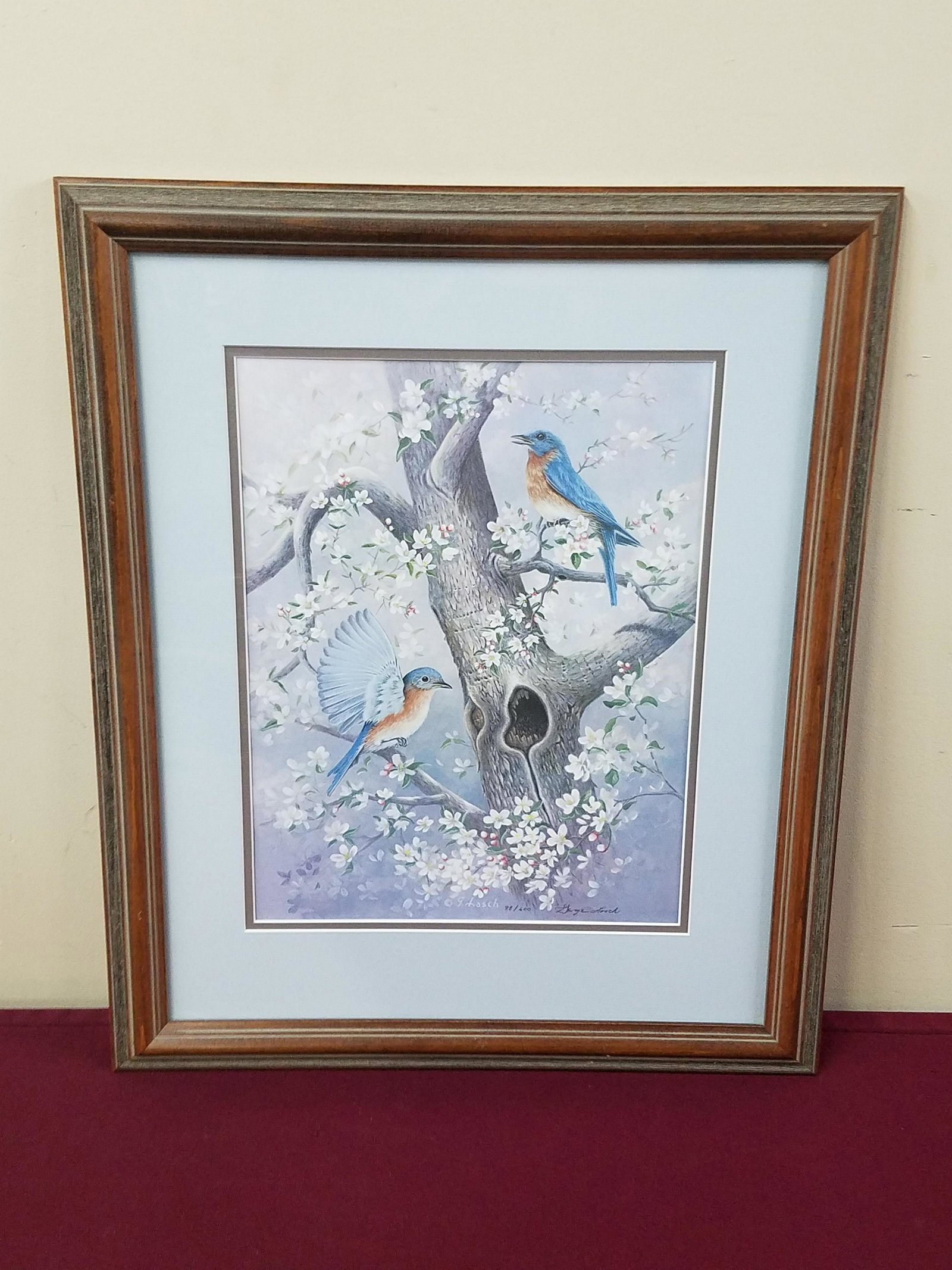 George Losch "Bluebird Serenade" Print: Edition number 88 / 600. Certificate of authenticity included. Overall with frame 22-3/4" high x 18-3/4" wide. IMPORTANT: Before bidding, please read the terms and conditions below. When you registere