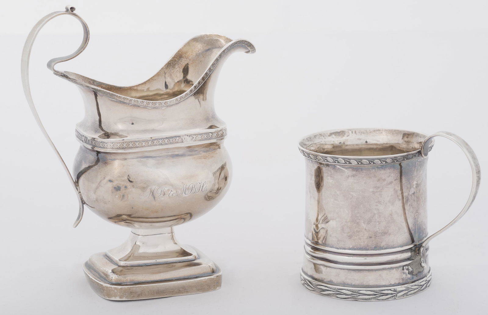19th C. Phila. Coin Silver Cream Pitcher & Cup (1 of 8)