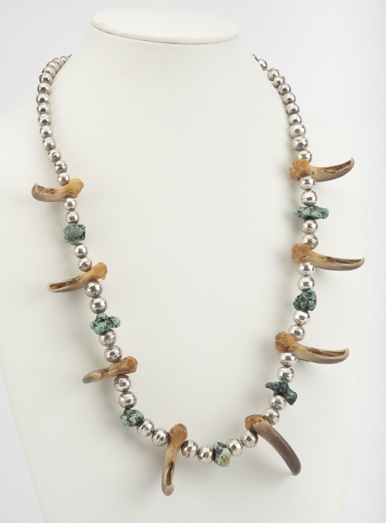 Silver, Turquoise & Bear Claw Necklace (1 of 3)