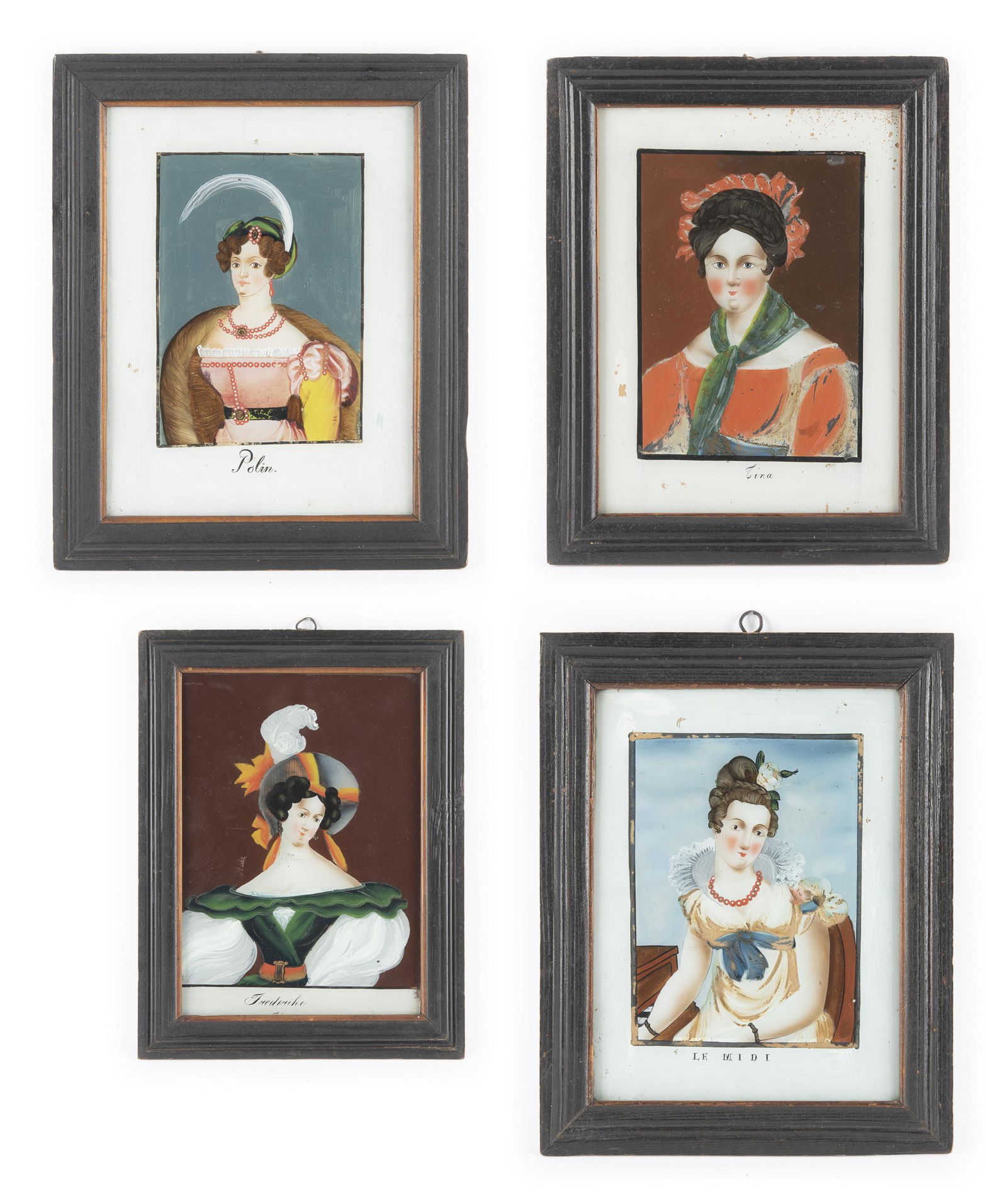 4 Reverse Painted Portraits on Glass, 19th C. (1 of 9)