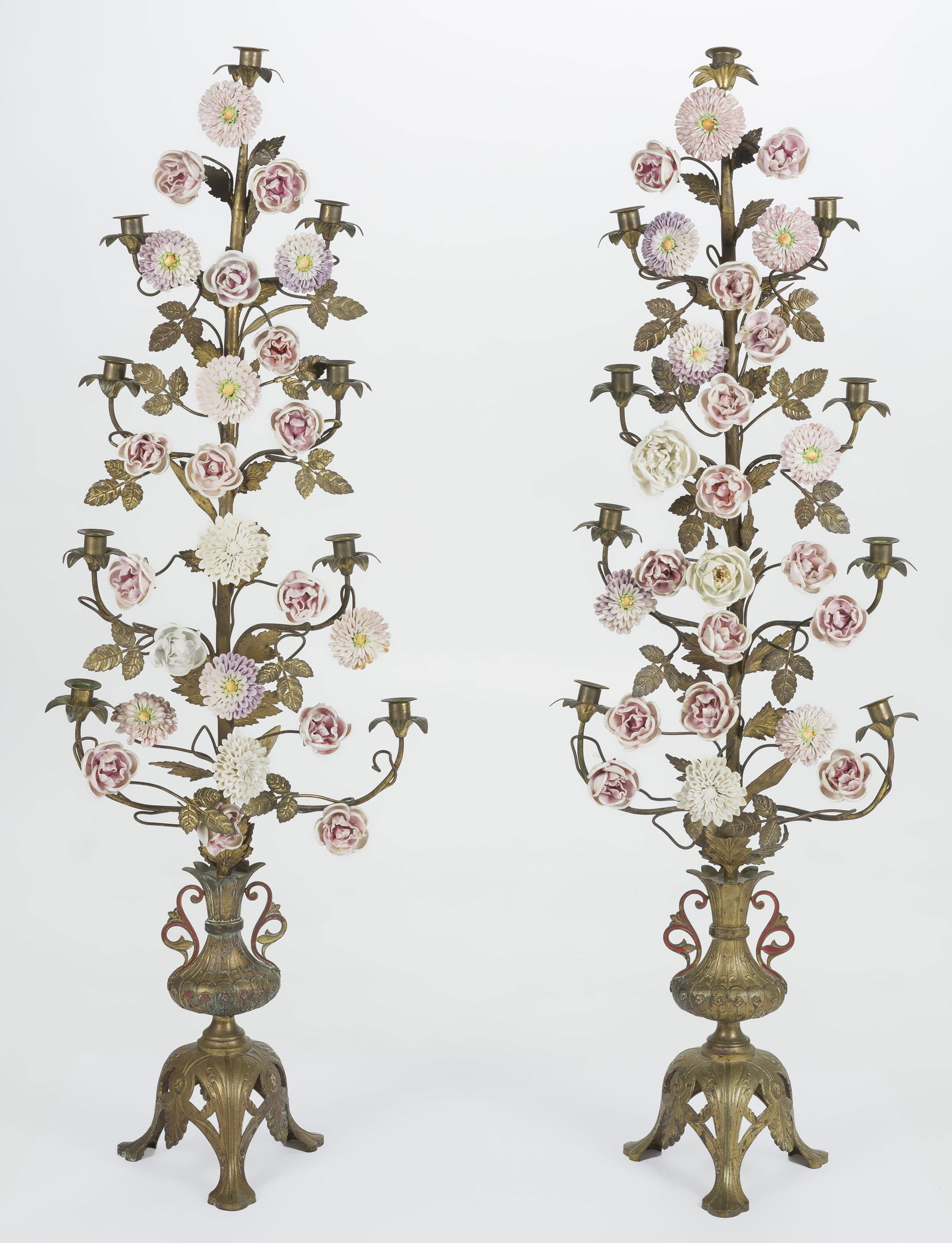 Pair of Porcelain and Brass Candelabra (1 of 3)