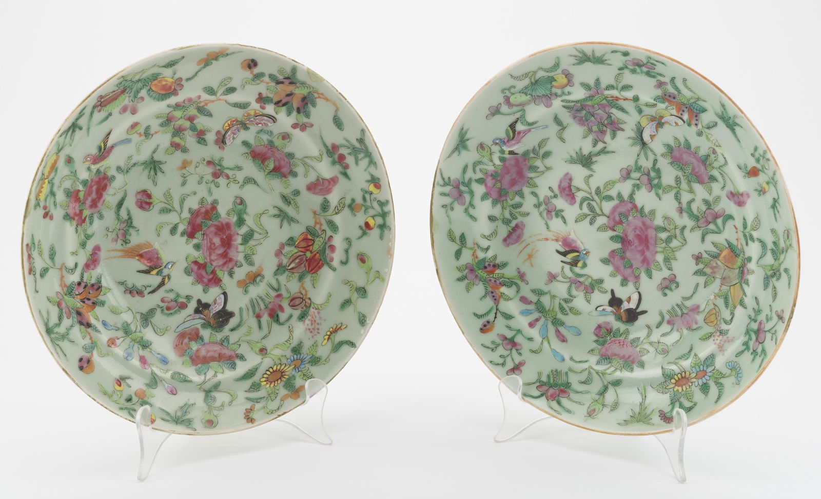 2 Chinese Famille Rose Celadon Plates (1 of 4)