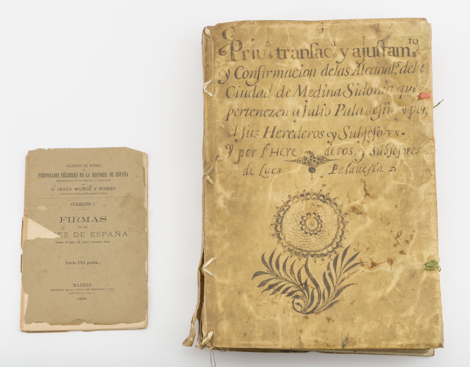 Signed Carlos II King of Spain 1665 on Vellum: DESCRIPTION: Signed Carlos II, King of Spain, book on vellum. 1665. 89pp. Softbound. Each page with King's mark. Last page with full signature. Includes "Signatures of Kings of Spain" booklet publishe