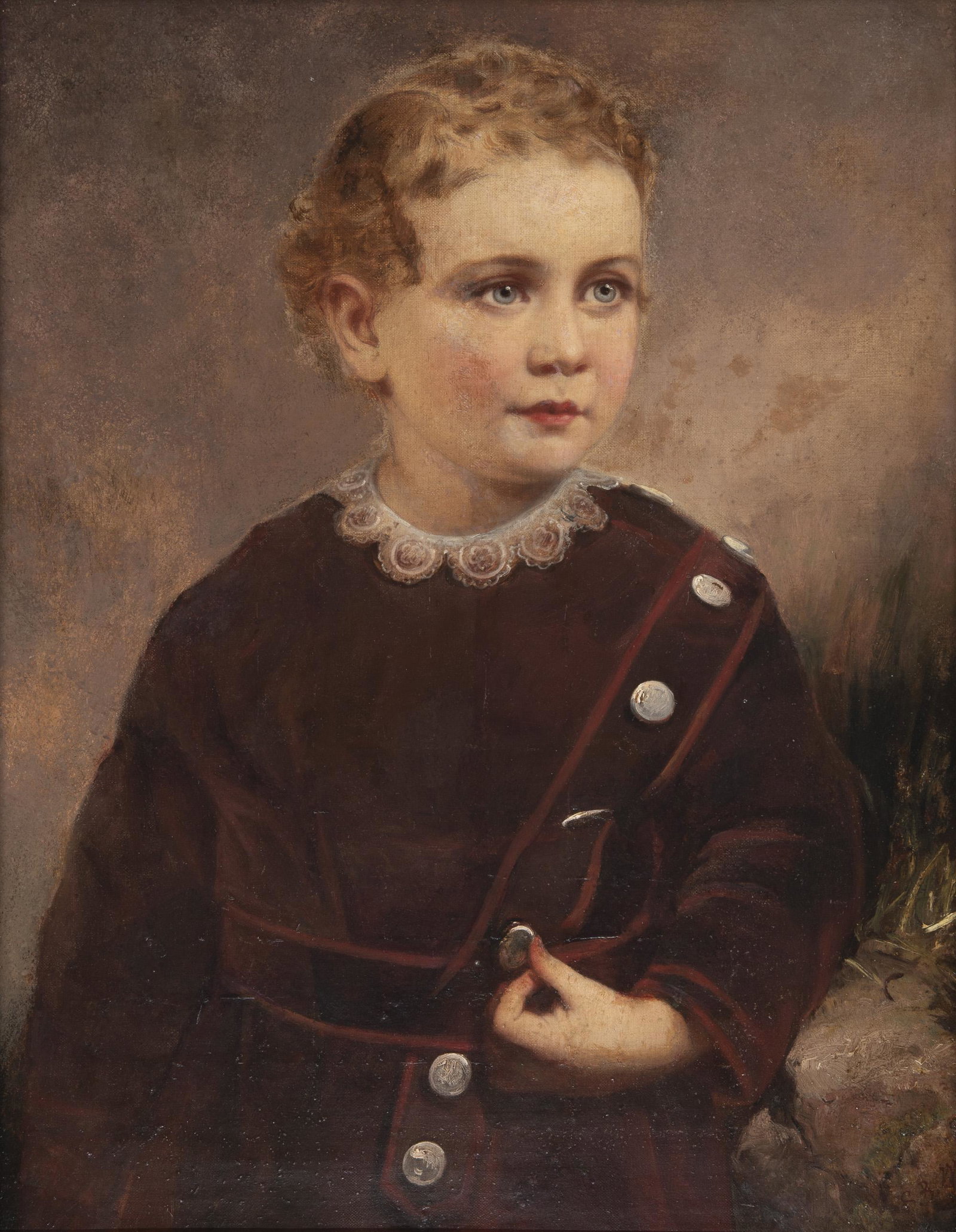 Samuel Bell Waugh (Pennsylvania, 1814-1885): DESCRIPTION: Samuel Bell Waugh (Pennsylvania, 1814-1885). Oil on canvas. Portrait of a child. Signed "SWB" lower right. In gilt and gesso frame. MEASUREMENTS: Sight 22-1/4" x 17-3/8". Overall with fra