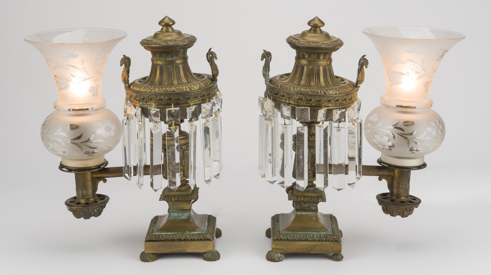 Pr of Lewis Veron & Co. Argand Lamps with Crystals (1 of 6)