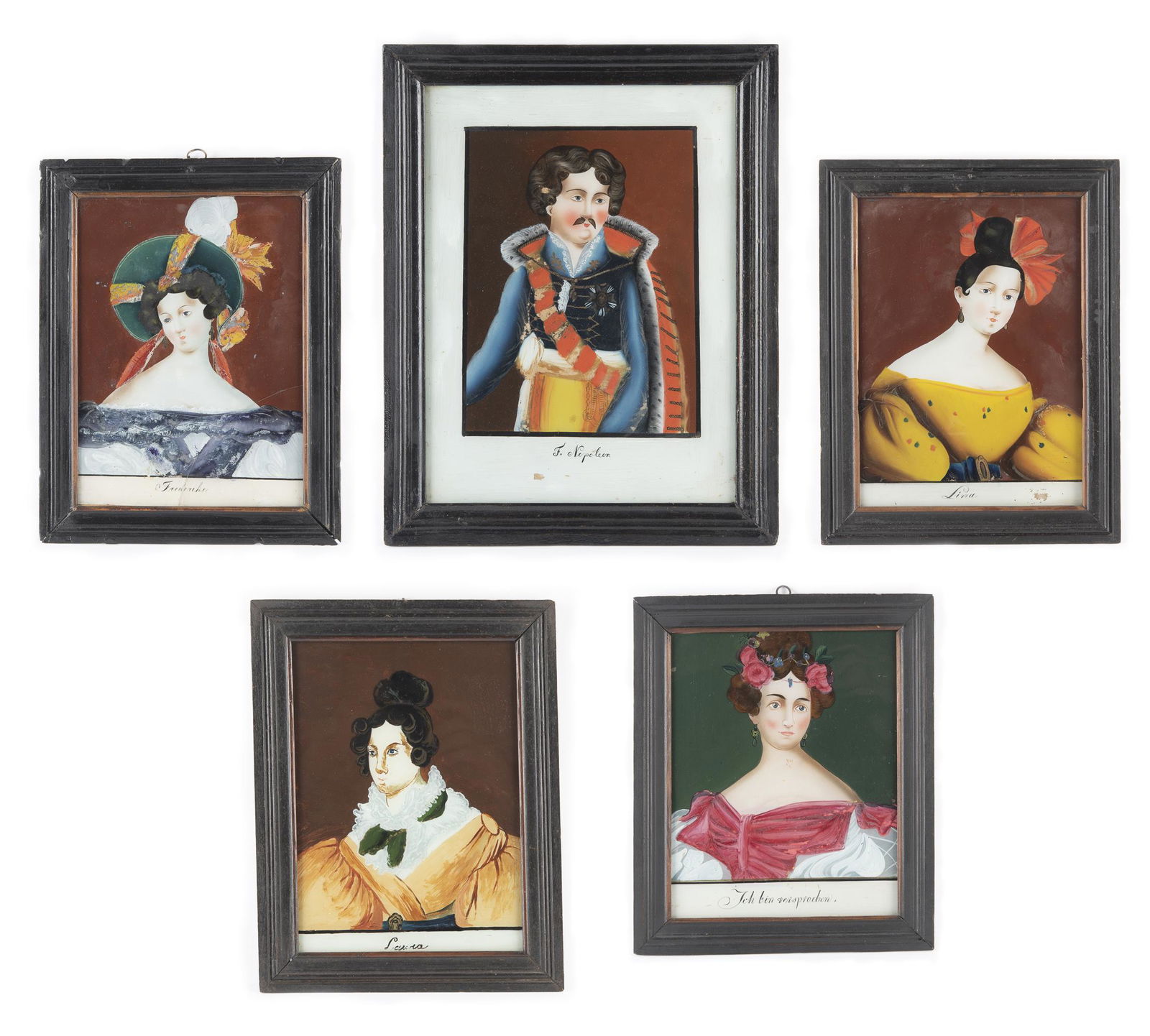 5 Reverse Painted Portraits on Glass, 19th C. (1 of 11)