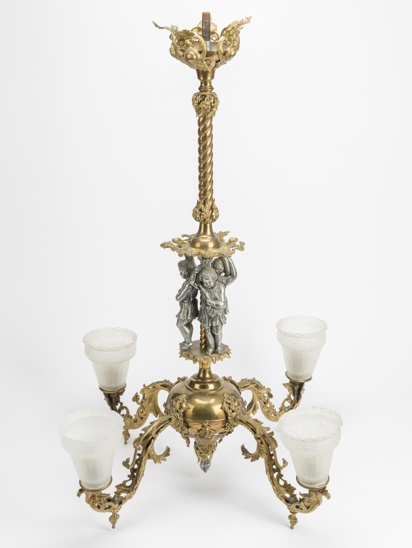 Victorian 4 Arm Brass Chandelier (1 of 4)