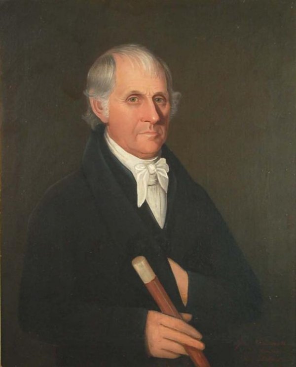 Ammi Phillips (1788-1865) Portrait James Ketcham: DESCRIPTION: Ammi Phillips (New England, 1788-1865). Oil on canvas. Portrait of James Ketcham, Cornwall, Orange County, New York (Mt. Hope area). Signed to lower right "JAMES KETCHAM AGE 69/ YEAR 1826