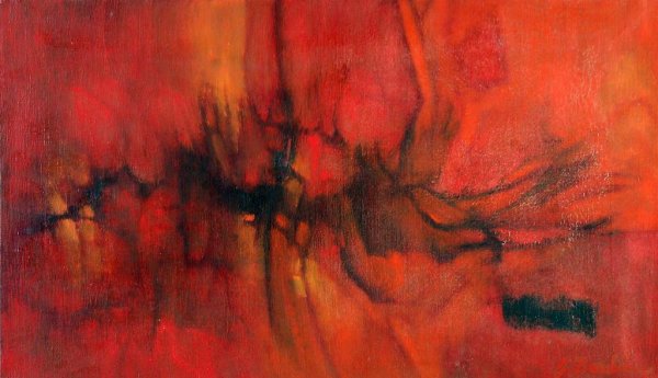 Jesse Bardin (South Carolina, 1923-1997): DESCRIPTION: Jesse Bardin (South Carolina, 1923-1997). Oil on canvas. Red Sun. Signed to lower right corner "J Bardin". PROVENANCE: Acquired by consigner at the Arnold Finkel Gallery, Philadelphia aro