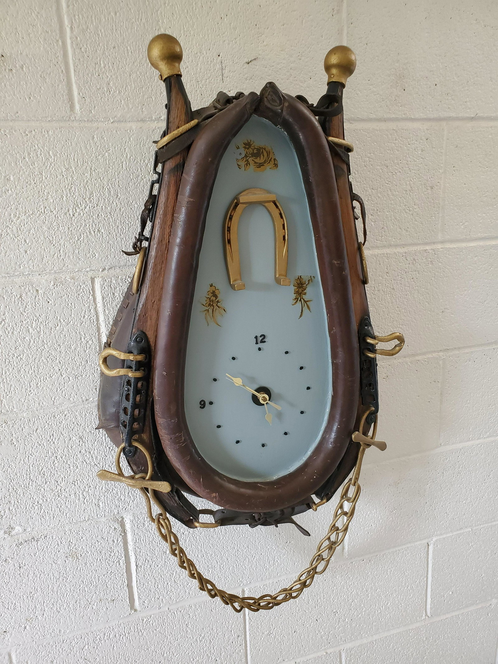 Horse Collar Wall Clock: 18" wide X 6" deep X 25" high. IMPORTANT: Before bidding, please read the terms and conditions below. When you registered for the auction you agreed to these terms and will be required to comply with 