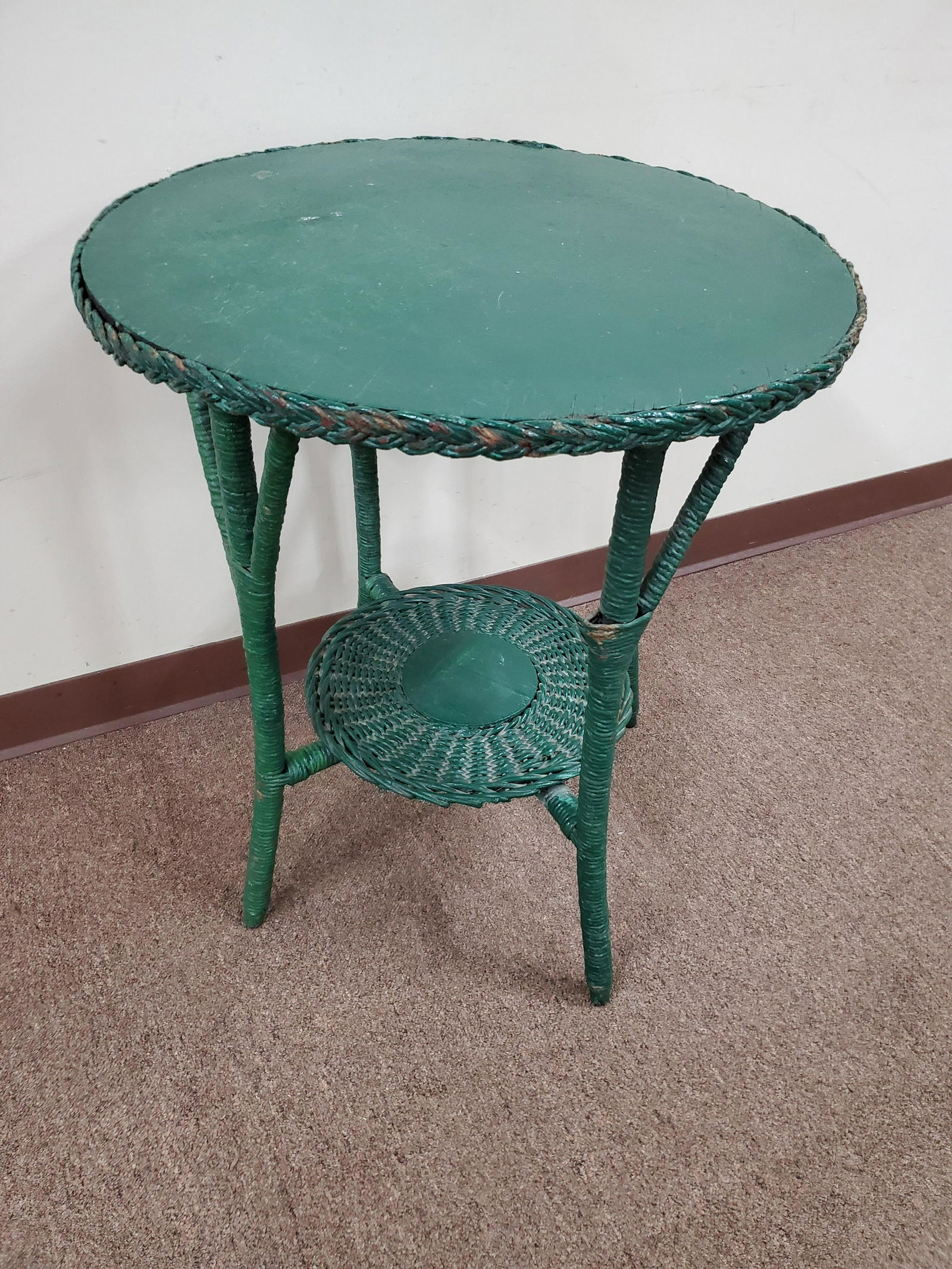 Green Painted Wicker Table (1 of 2)