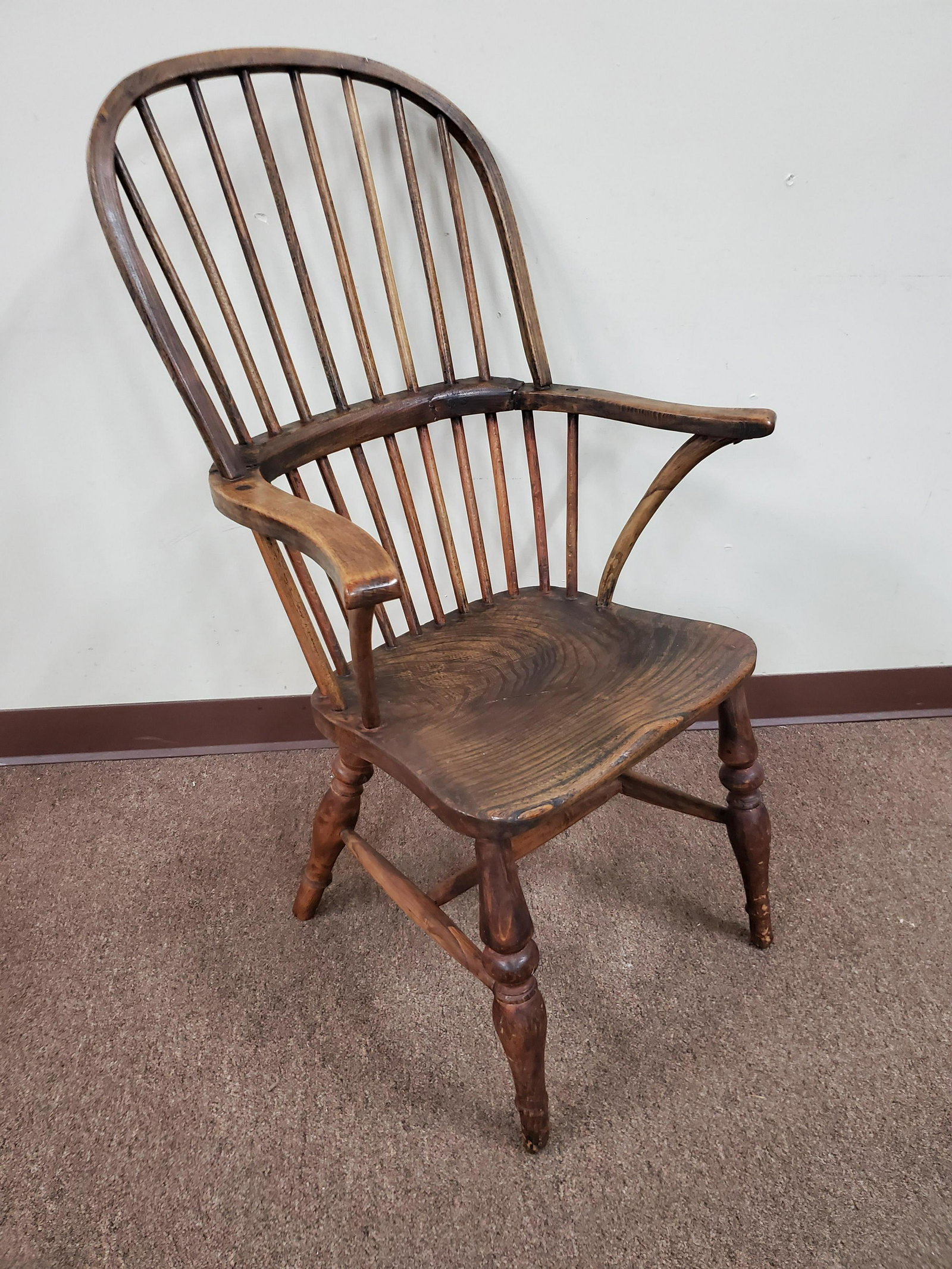 Windsor Arm Chair: 24 1/2" wide X 23 1/2" deep X 39 3/4" high. IMPORTANT: Before bidding, please read the terms and conditions below. When you registered for the auction you agreed to these terms and will be required to