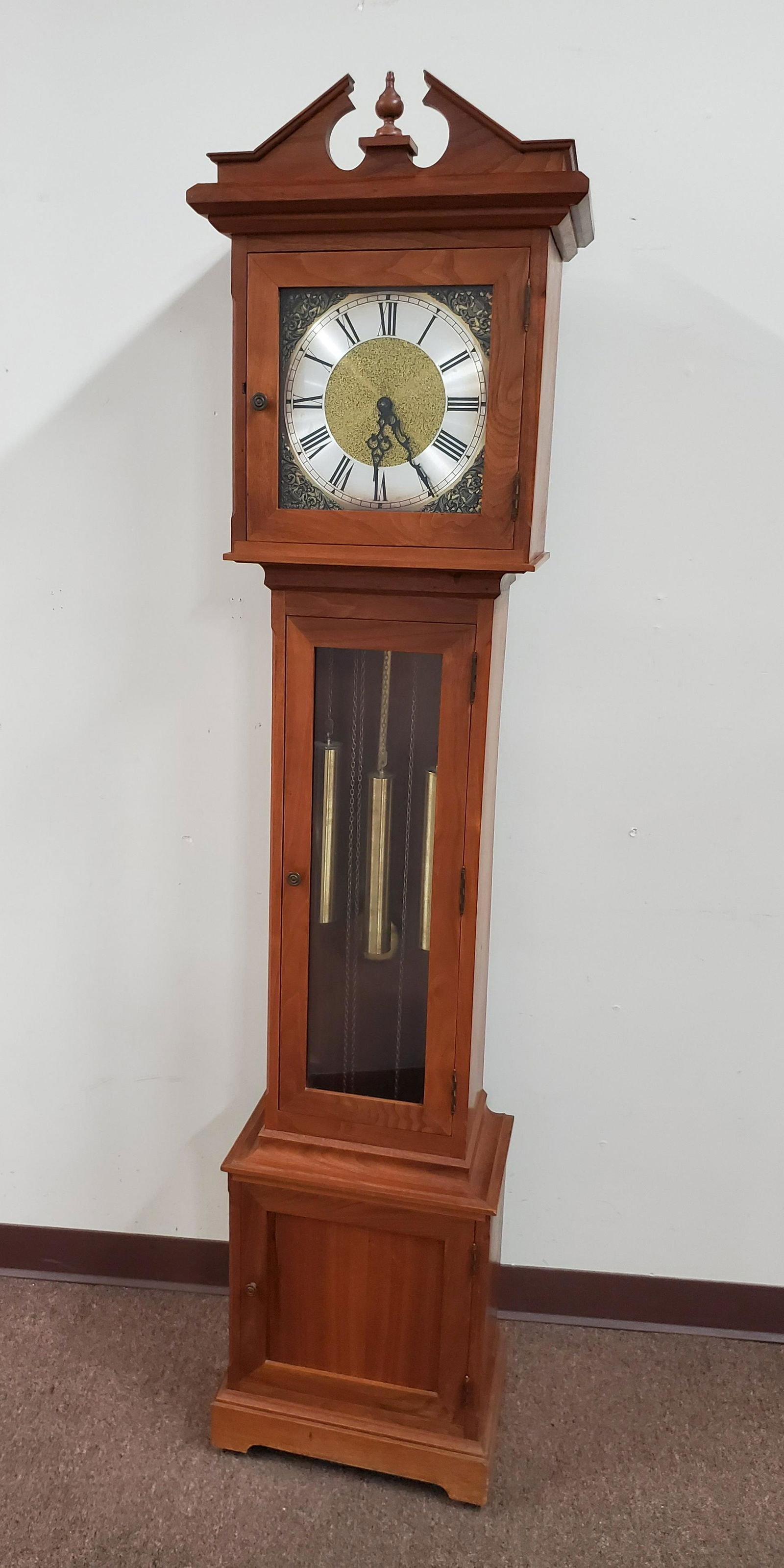 Grandmother Clock: 17 1/2" wide X 11" deep X 72" high. Working. Made in Germany. IMPORTANT: Before bidding, please read the terms and conditions below. When you registered for the auction you agreed to these terms and w