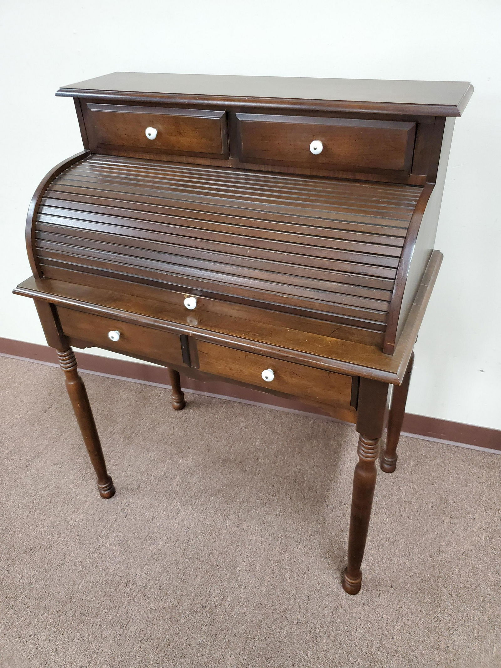 Roll Top Desk: 35" wide X 20" deep X 44 1/2" high. IMPORTANT: Before bidding, please read the terms and conditions below. When you registered for the auction you agreed to these terms and will be required to comply