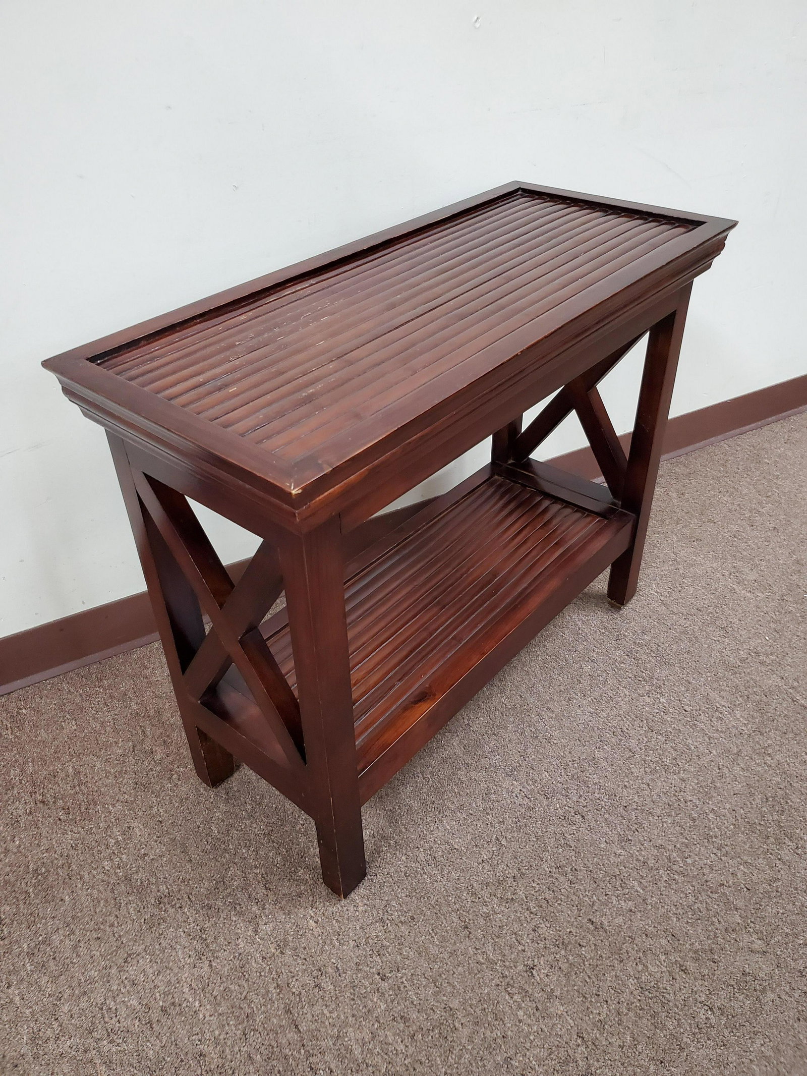 Side Table: 31" wide X 14" deep X 26" high. IMPORTANT: Before bidding, please read the terms and conditions below. When you registered for the auction you agreed to these terms and will be required to comply with