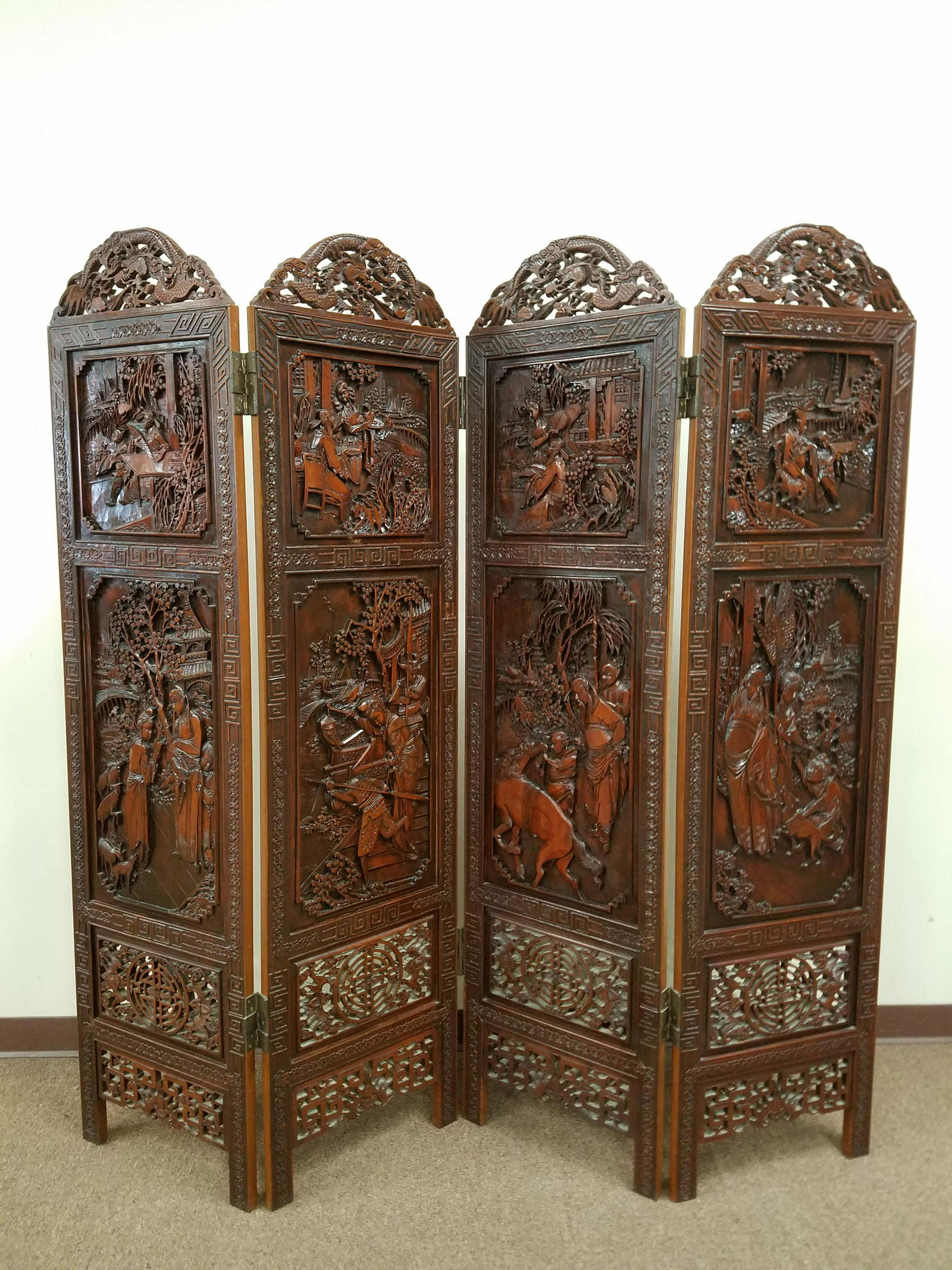 Vintage Chinese Carved Four Panel Room Screen (1 of 2)