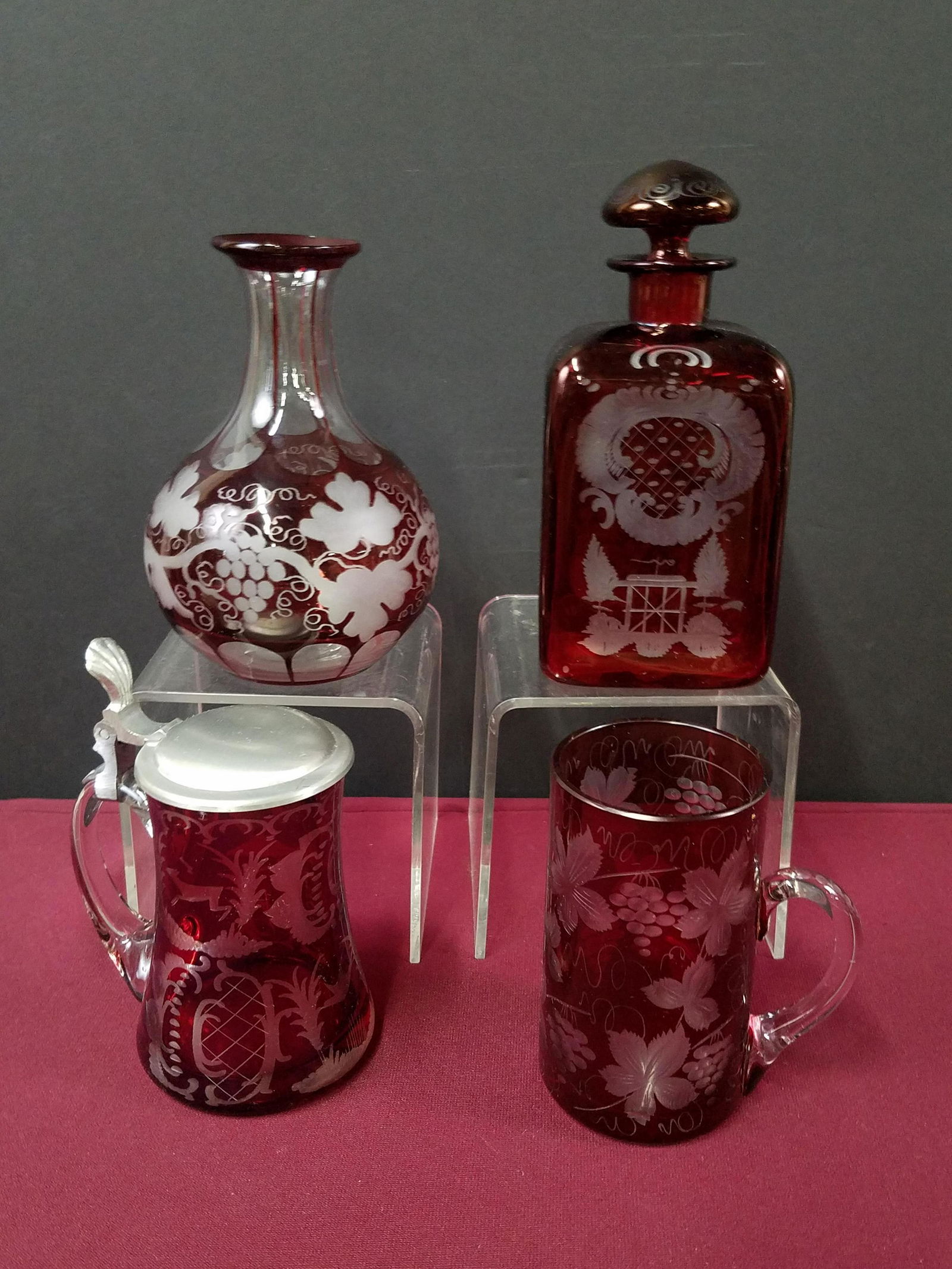 4 Pcs Ruby Bohemian Glass incl Decanter (1 of 4)