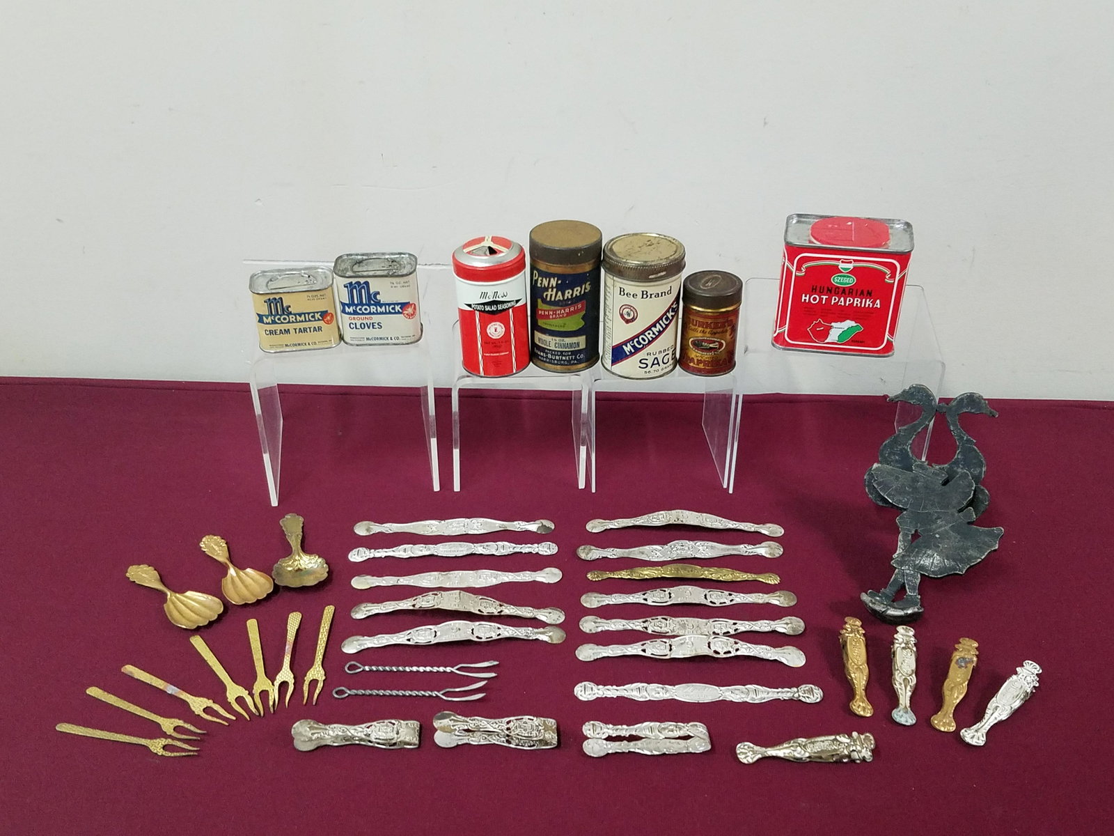 40 Pcs Candy Spoons, Tongs, Forks & Spice Tins: 2" to 4" high. IMPORTANT: Before bidding, please read the terms and conditions below. When you registered for the auction you agreed to these terms and will be required to comply with them.